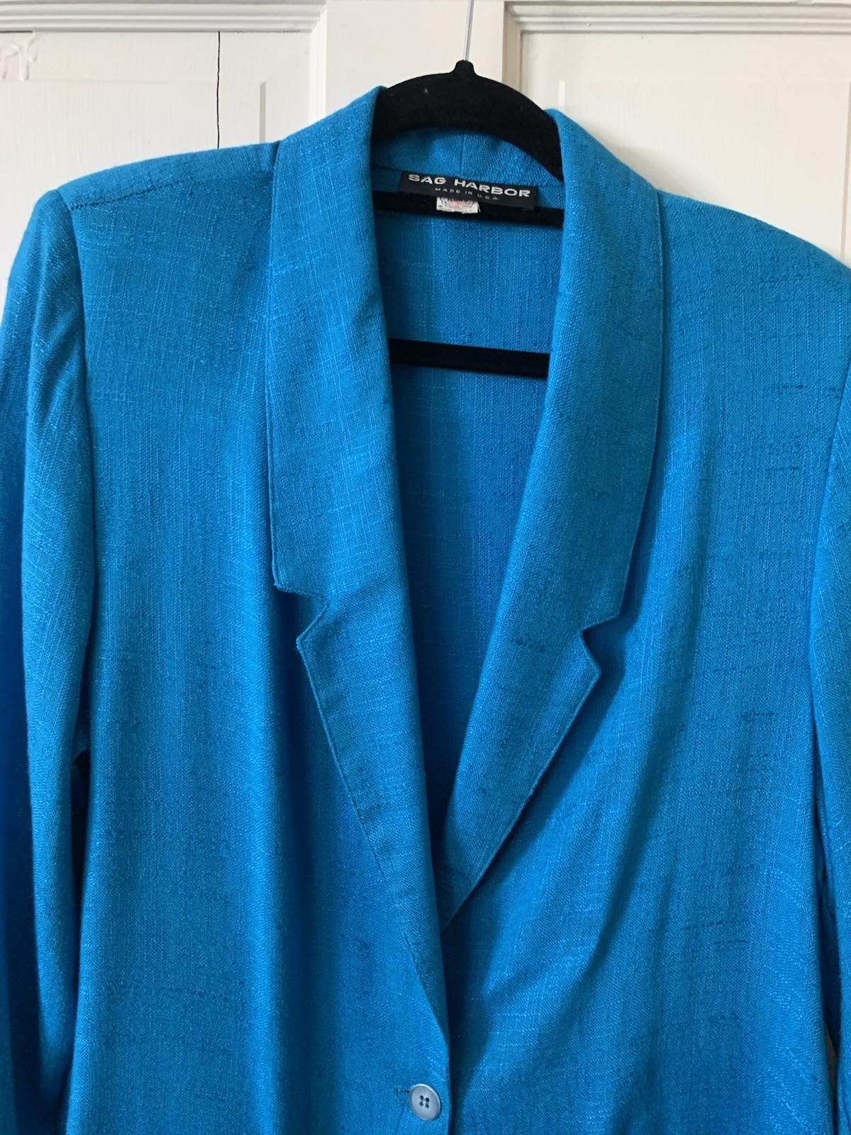 Sag Harbor Blue Rayon Flax Blazer Jacket Size 10 Women’s Vintage Style