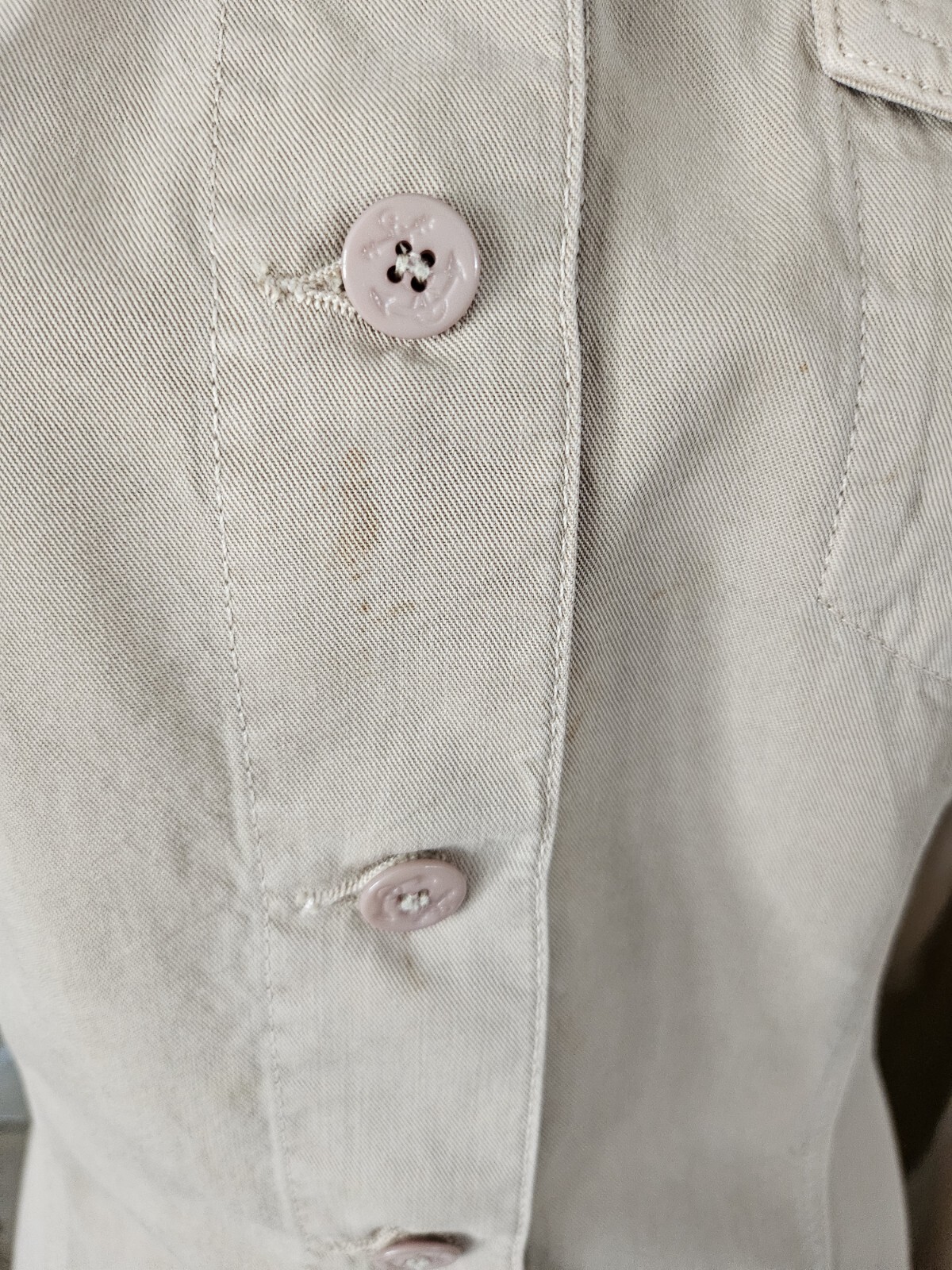 Vtg Democracy L Sleeve Button Down Beige Shirt Dagger Collar Small