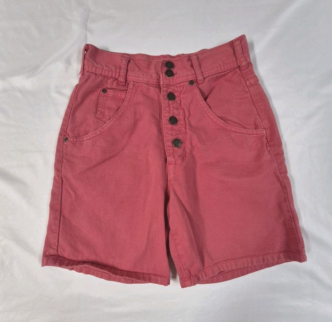 Vtg Paris Sport Club Pink Denim Womens High Waist Shorts Size 5 Button Fly Off