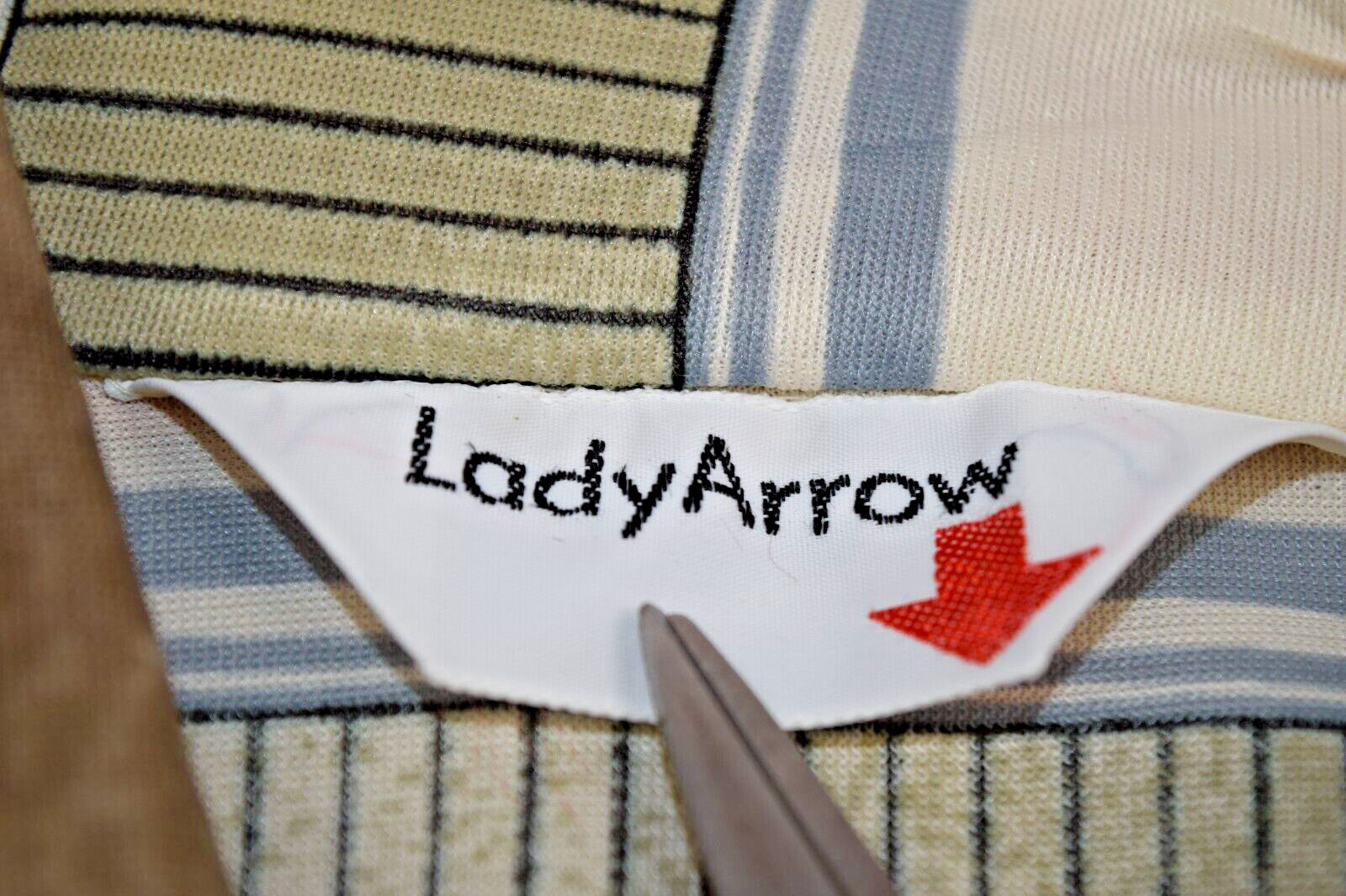 VTG Lady Arrow Shirt Size S 60s Striped Collared Thin Poly Mod Orange Blue Taupe