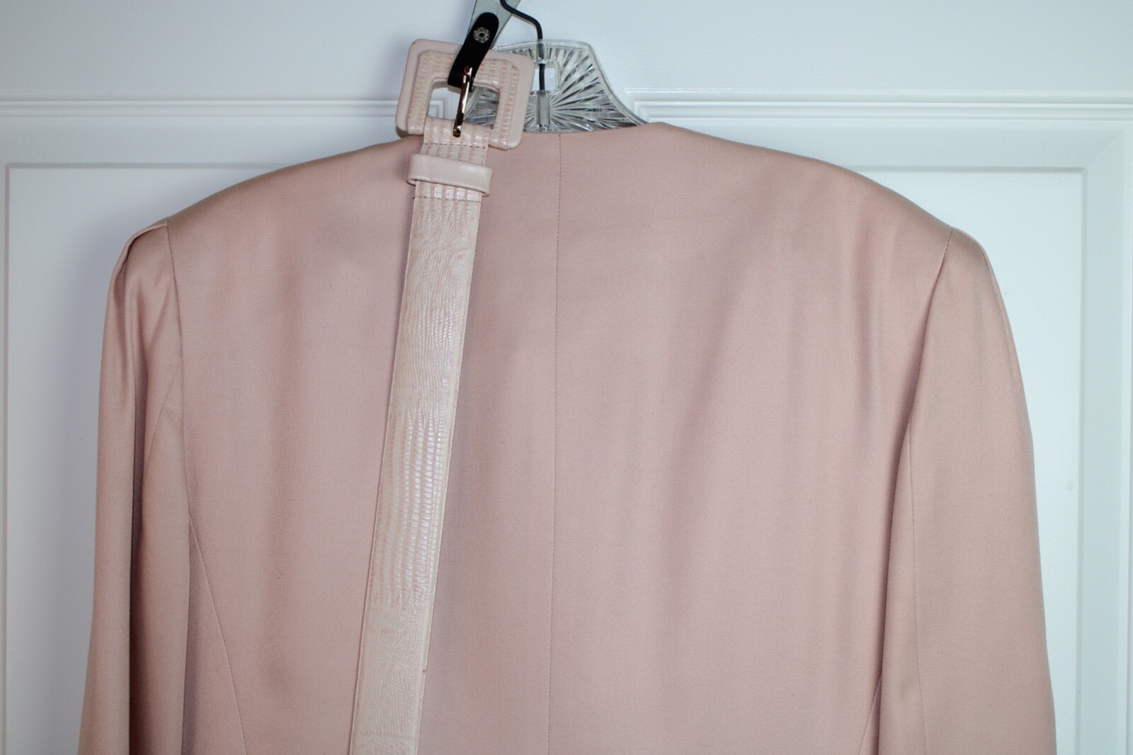 VTG 80s Liz Claiborne Collection Pink Twill Suit Set Jacket Pant Leather Belt 6