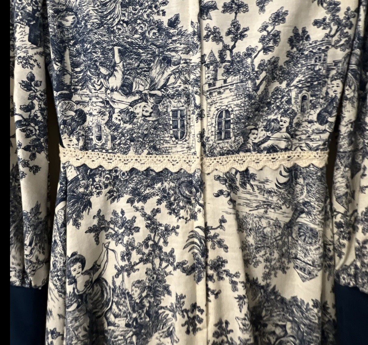 1970’ GUNNE SAX by Jessica Toile de Jouy Maxi Dress Blue Velvet Lace-up Blue 11