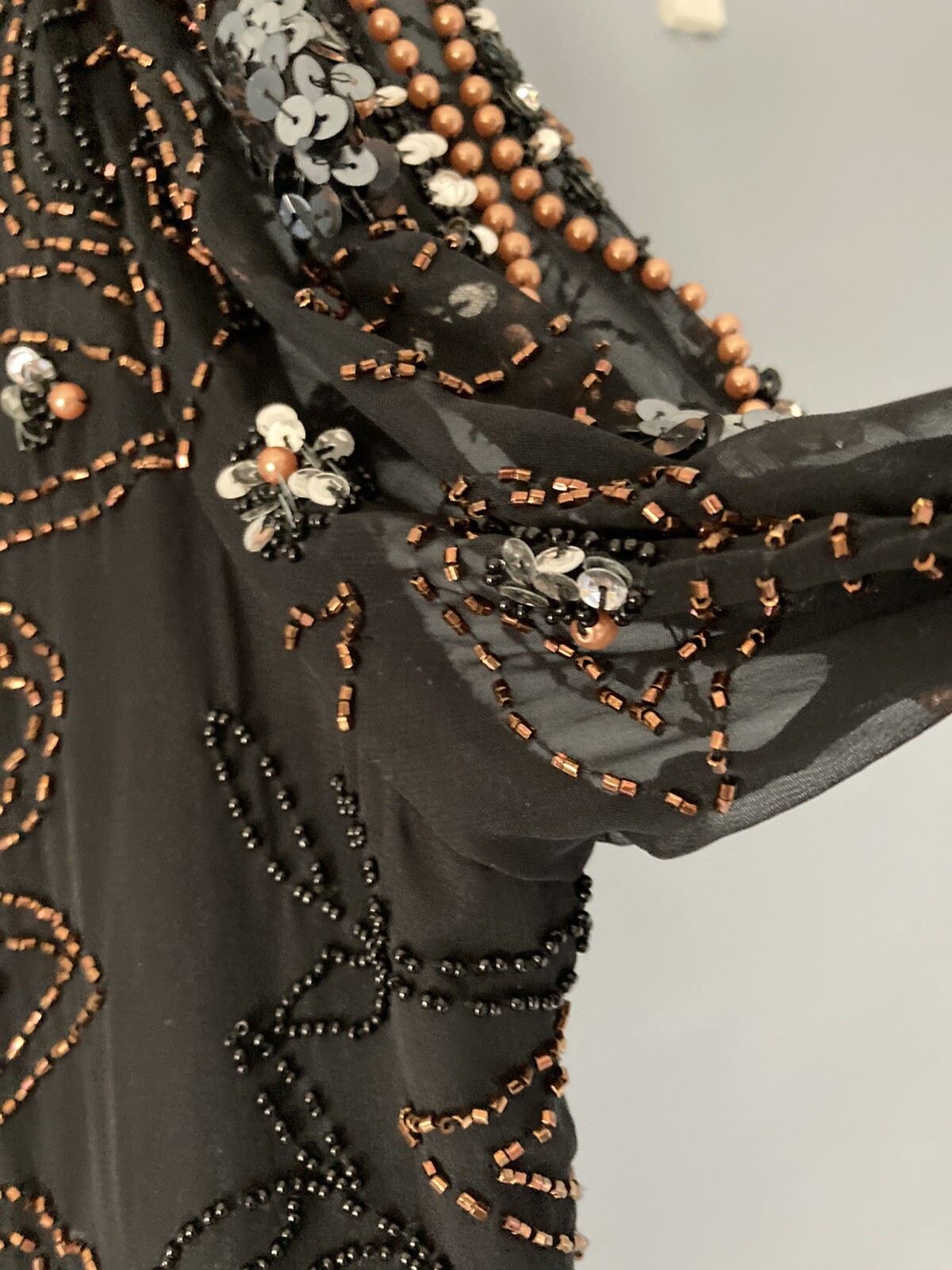 Vintage Jack Bryan Black Chiffon Gown Sequins and Beads Size 18