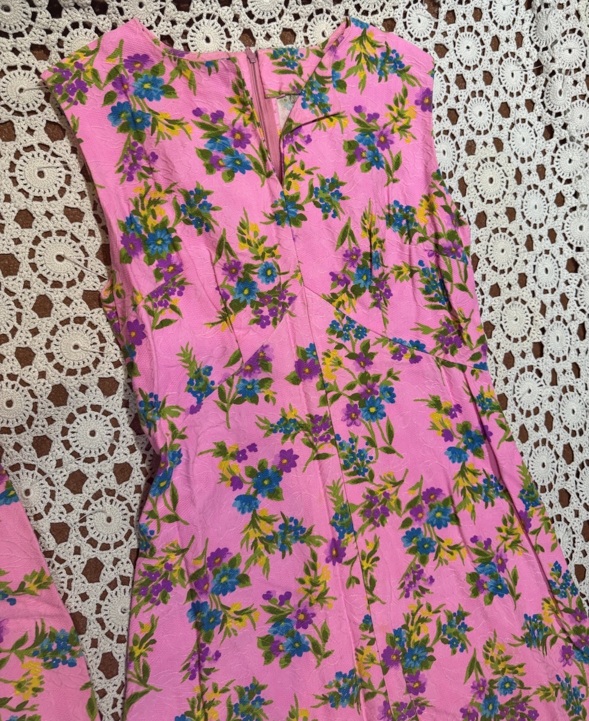 Vintage 60s 70s Pink Floral Dress & Blazer Jacket Set Hippie Boho Classic