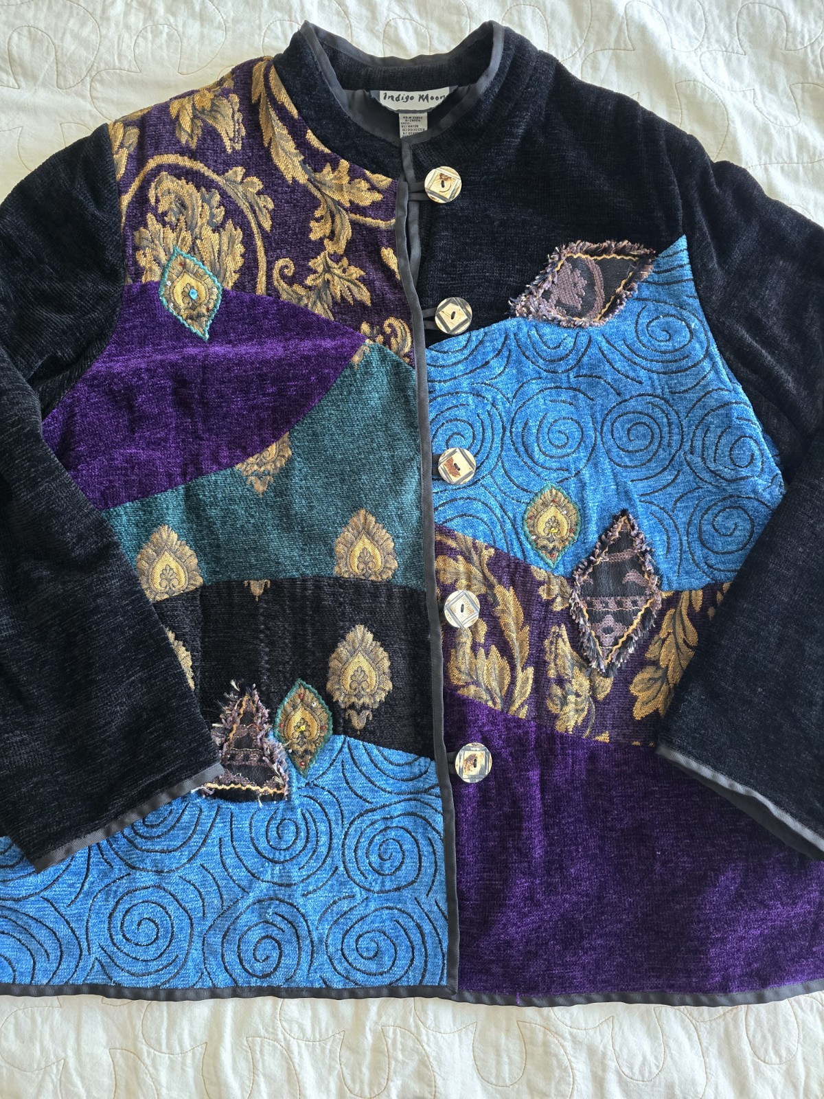 Vintage 90s Celestial Black Whimsigoth Plus Size Oversized Embroidered Jacket 1X