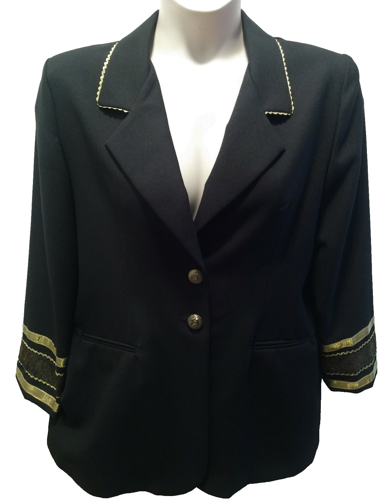 EUC Bedford Fair Black Military Themed Jacket w/Gold Braid Trim – Women’s Sz 14P
