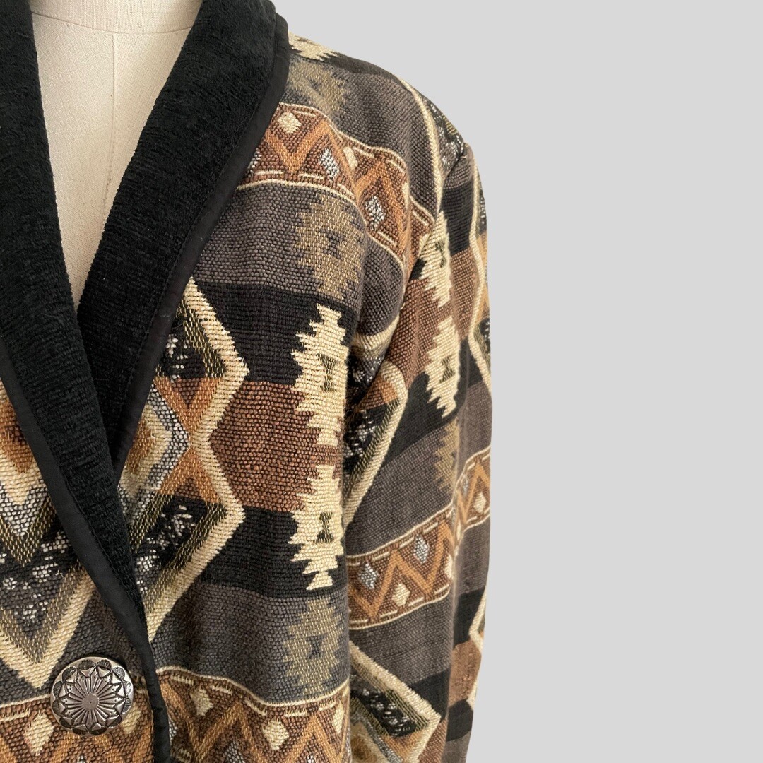 Vintage 90s Jacket Oversized New Identity Black Brown Cream Native American