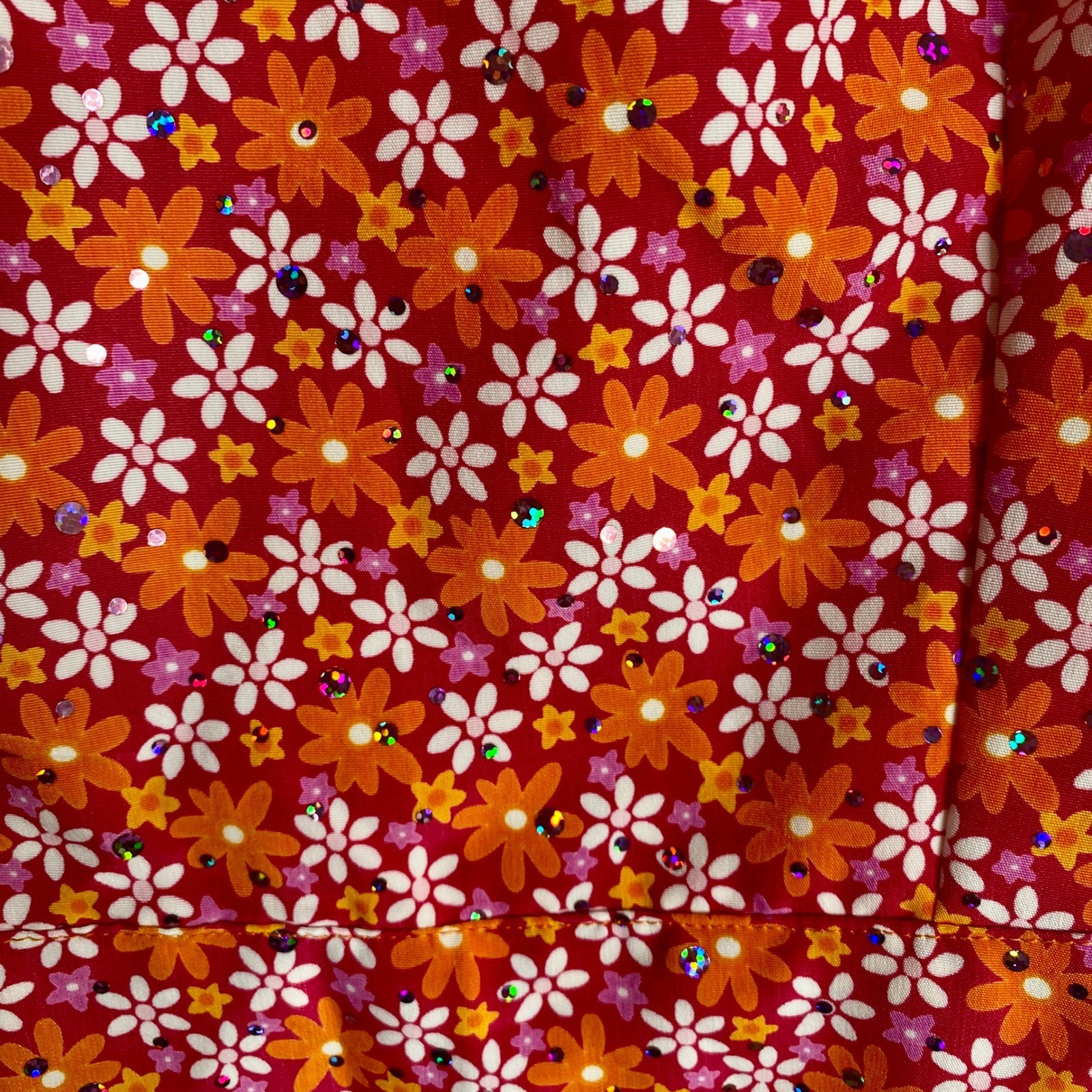 Vintage 60s Mod Daisy Floral Mini Dress Cutout Flower Power GoGo Party Sequin S
