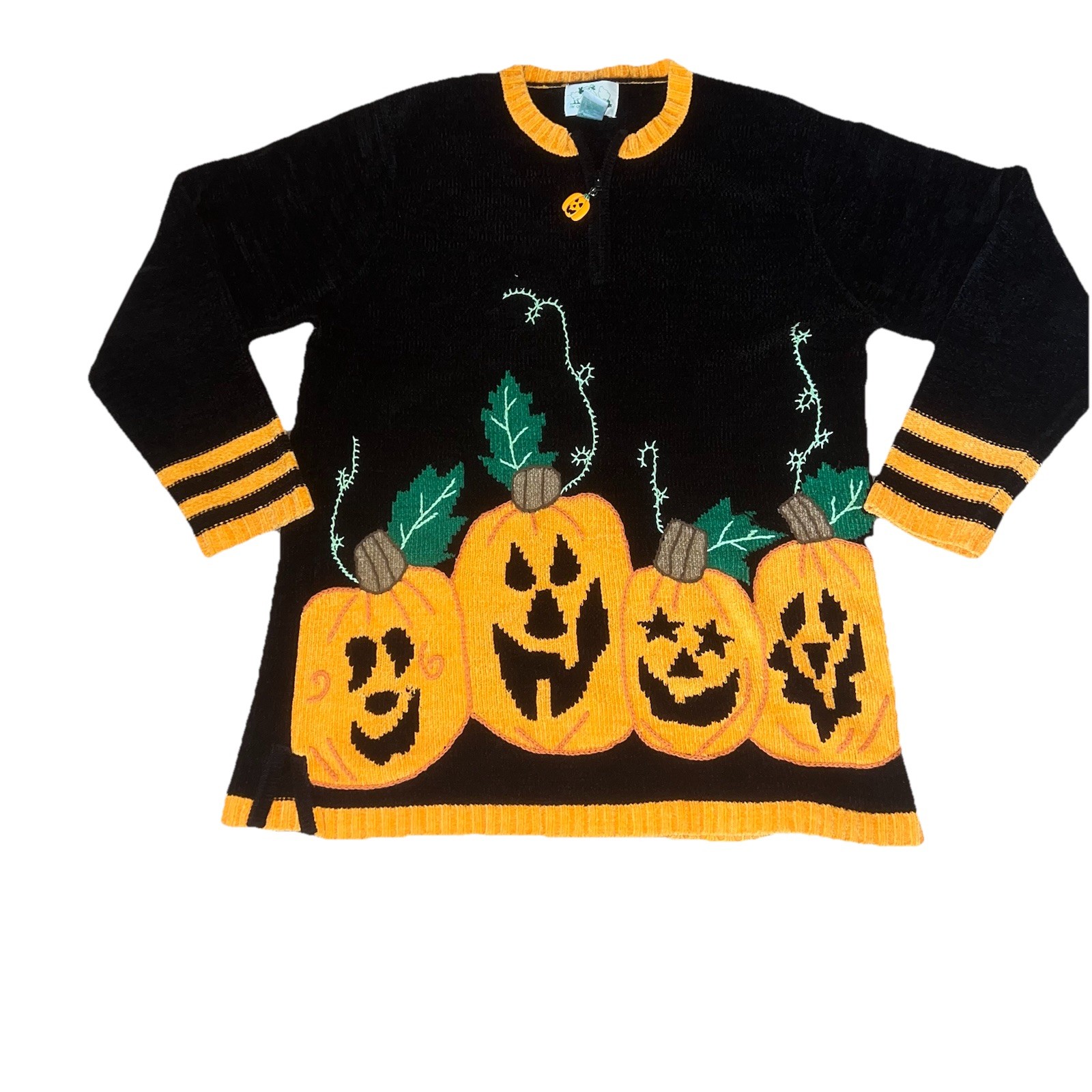 Vintage Quacker Factory Green Label Halloween Sweater Pumpkins Medium