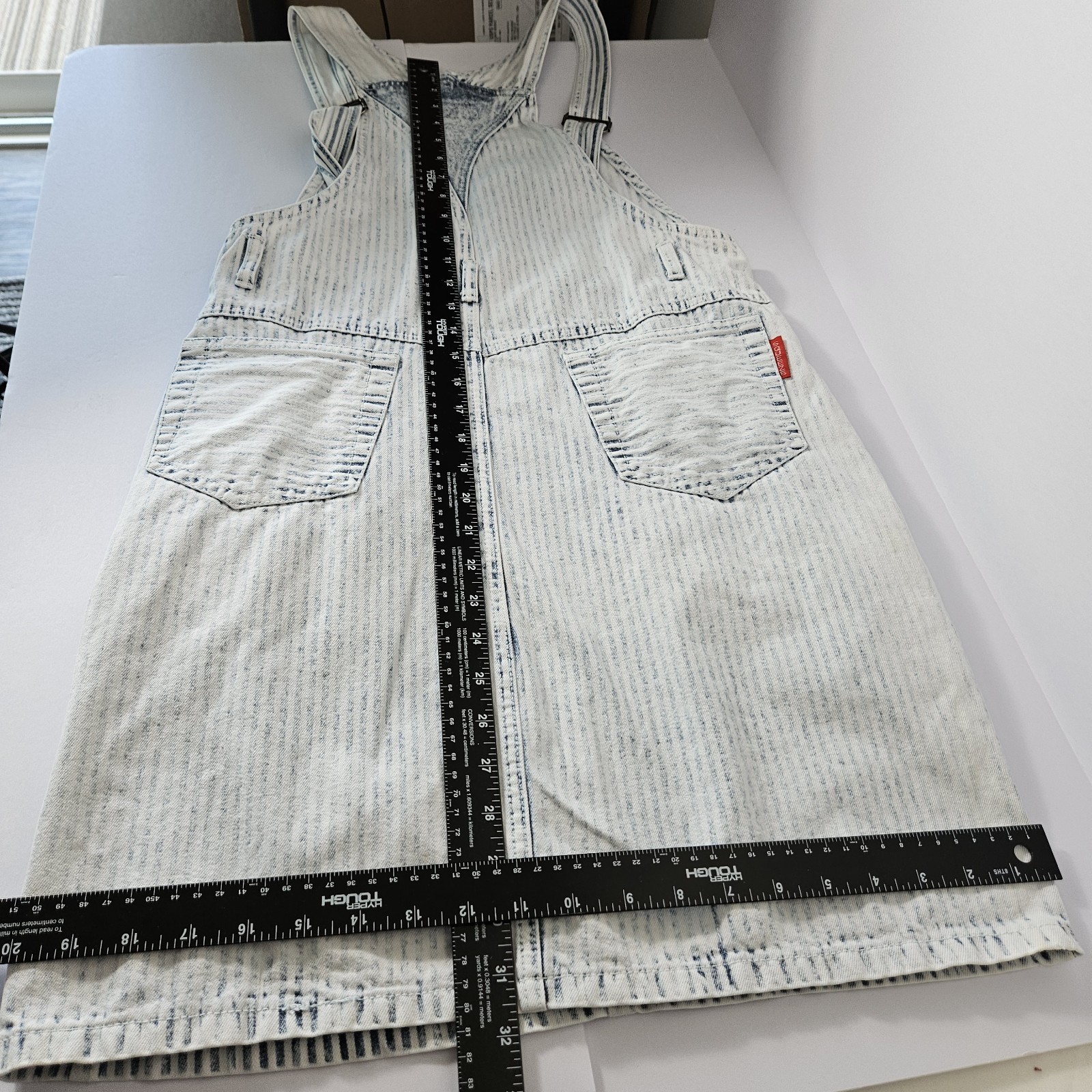 Acid Wash 80s RETRO Striped Denim Overall Skirt Size L Western Country Thunder