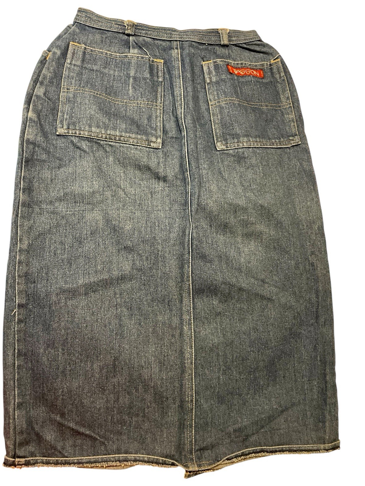 Paris Sasson Denim Jean Skirt MIDI Front Slit USA Union Tag 22-23” 00 Grunge