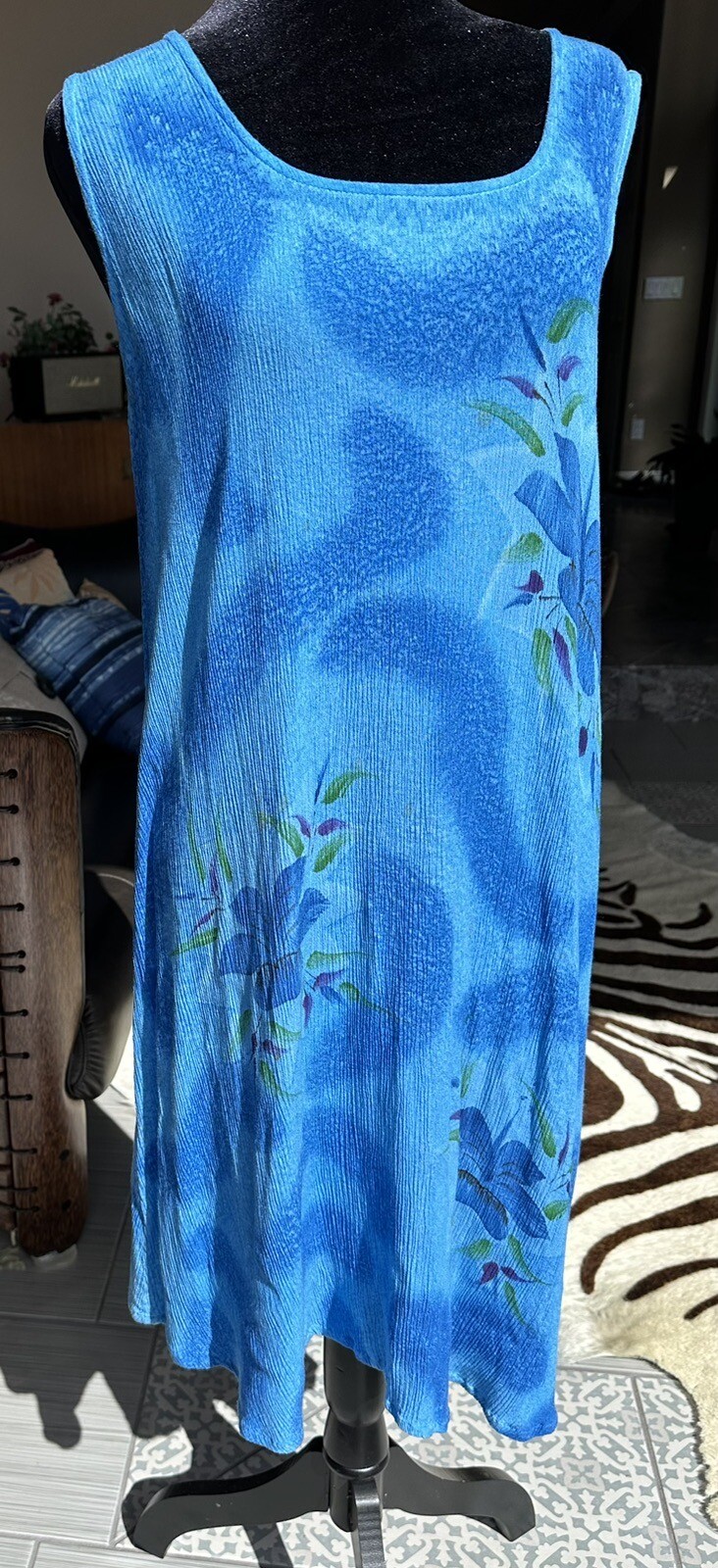 EUC Women Pineapple Moon Dress One Size Crinkle Long Tropical Vacation Vintage