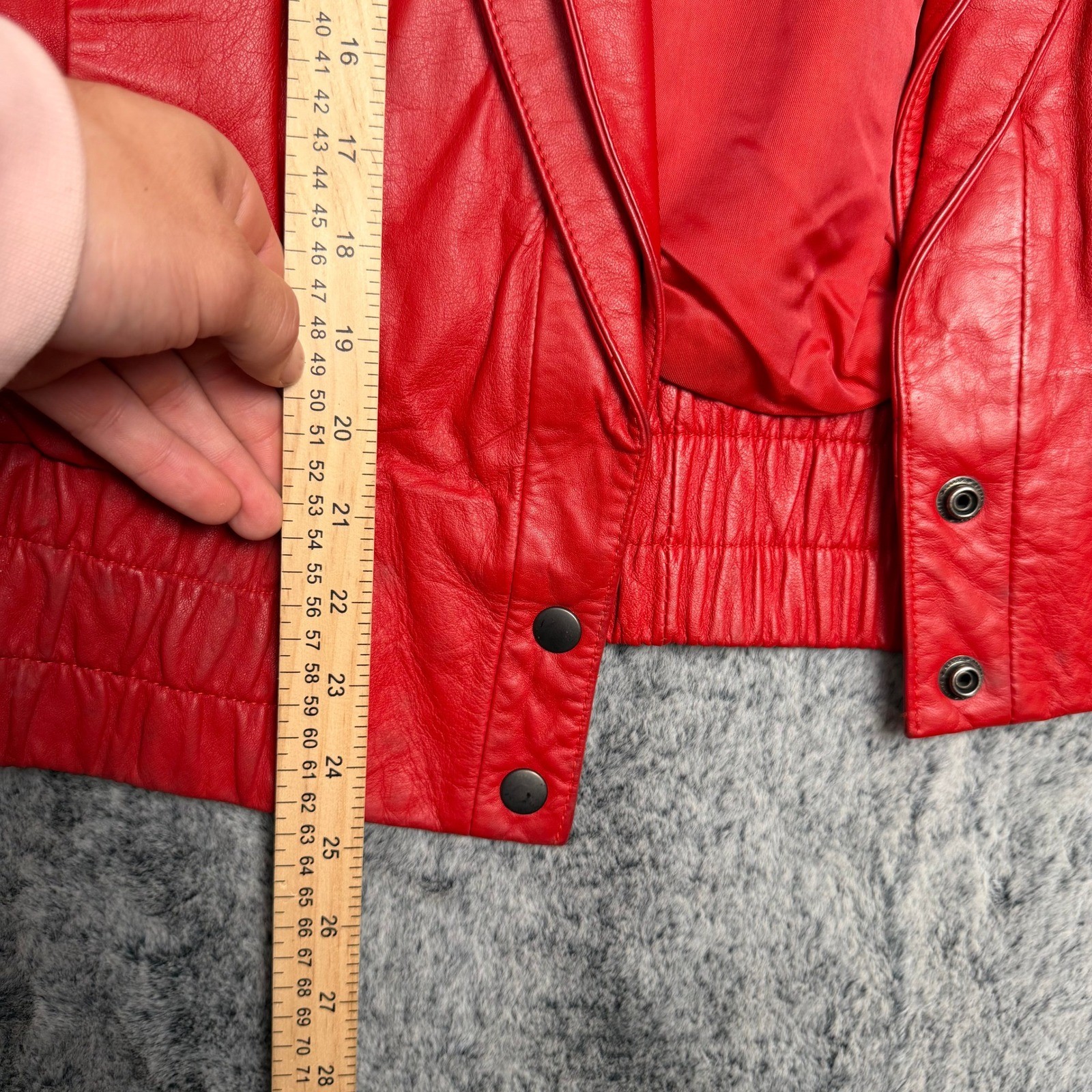 Out of Bounds Red Leather Bomber Jacket Collared Elastic Waist Size S