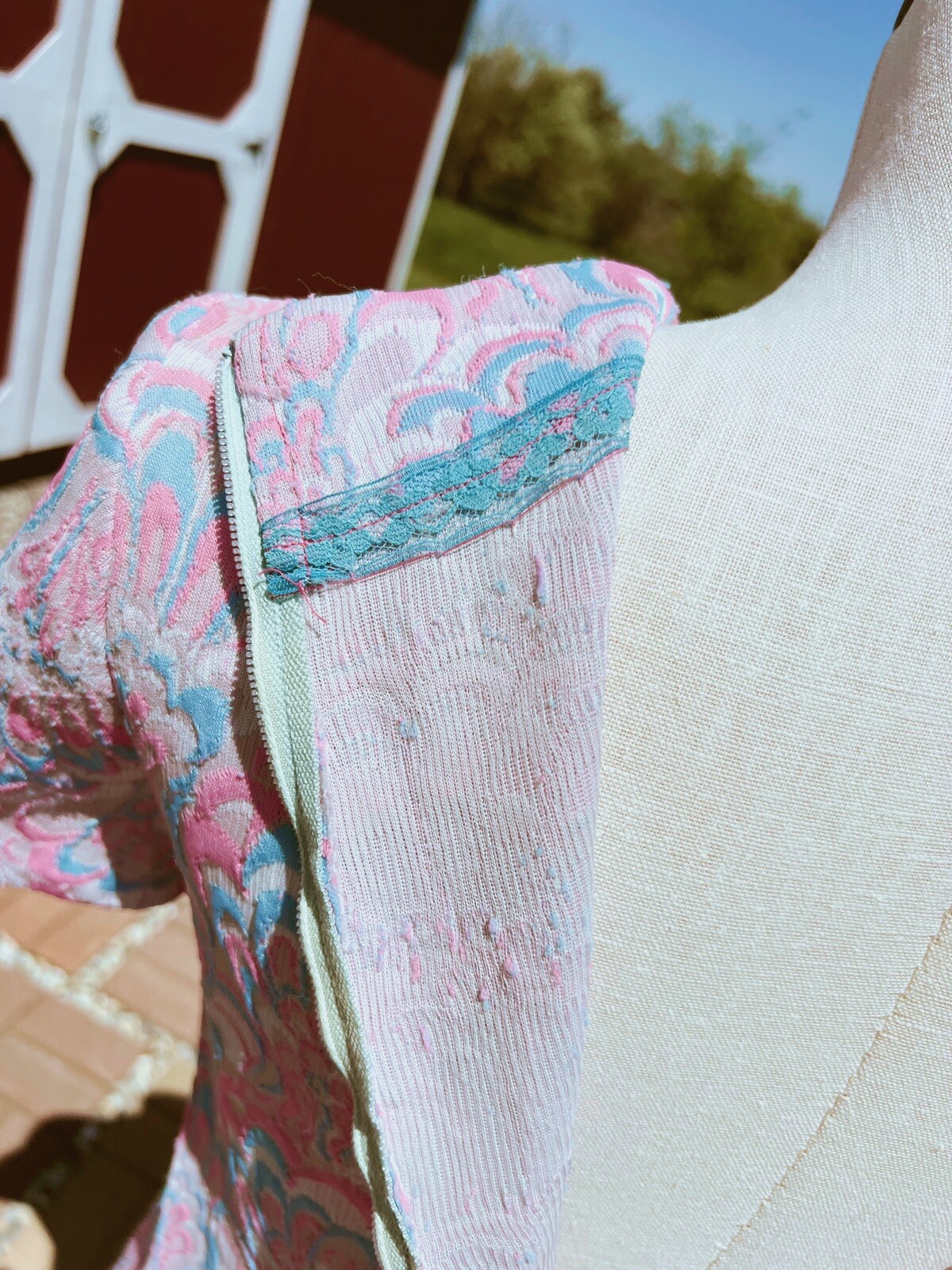 Vintage Polyester Light Blue And Pink Skirt and Shirt Set 60’s