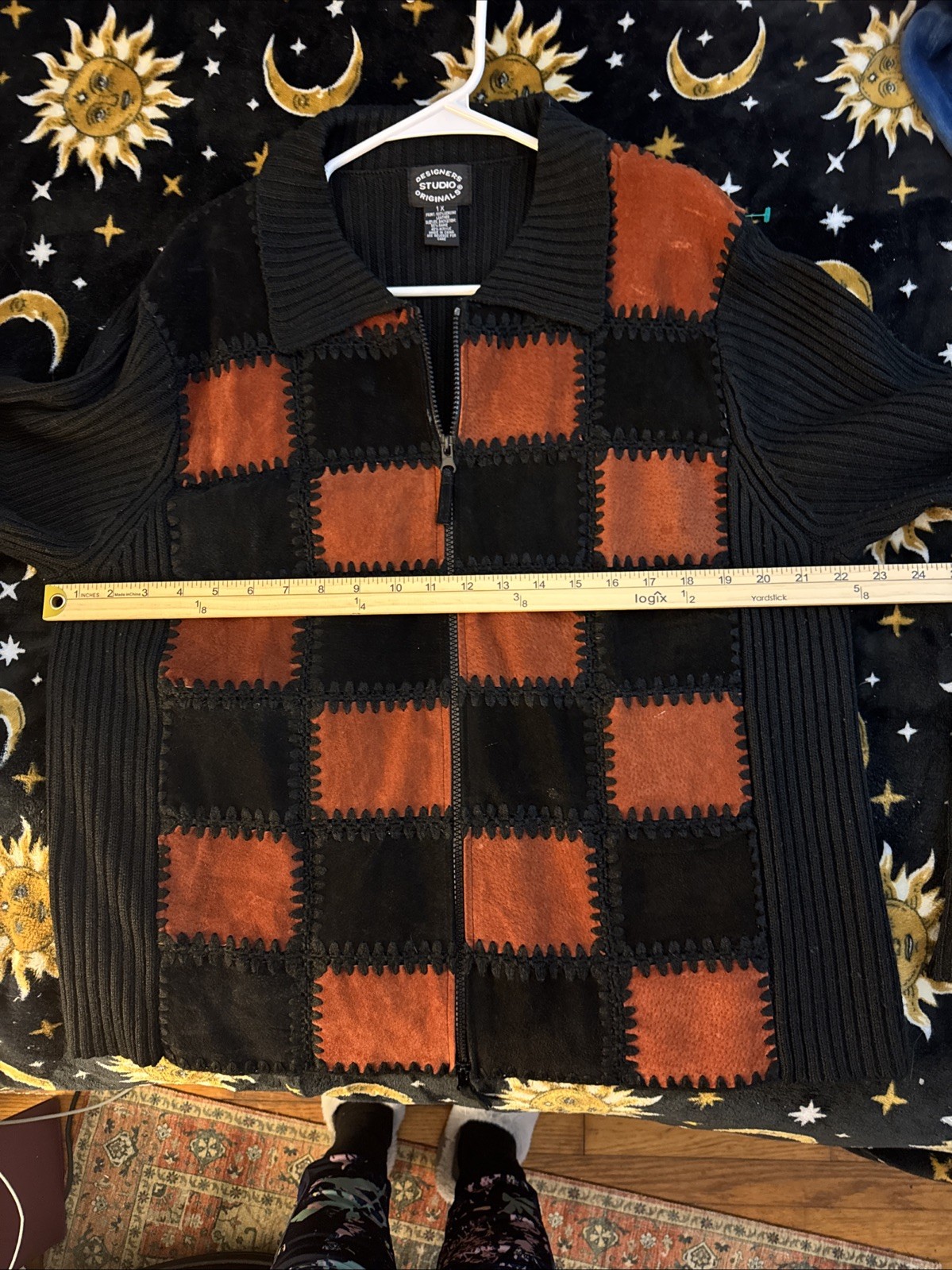 Vintage Designers Originals 1X Leather Patchwork Ribbed Sweater Zipper Retro Y2K