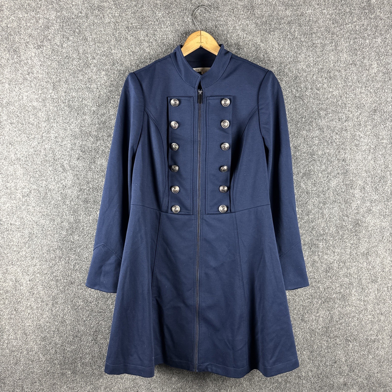 Cleo Navy Blue Button Up Vintage Styled Dress Coat ￼