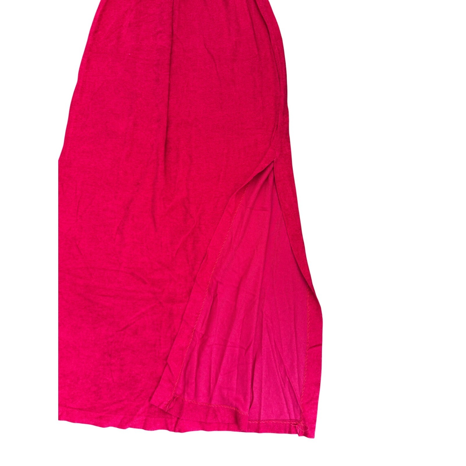 Vintage Red Terry Strapless slit Maxi Dress Small 1970’s Boho Hippie Festival