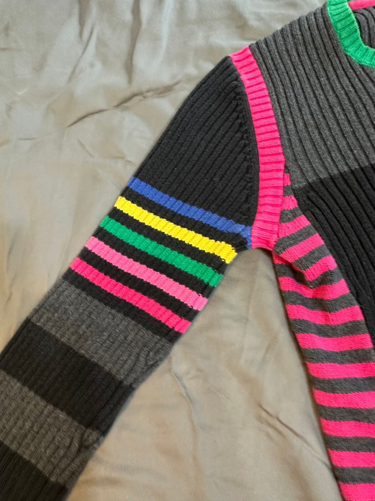 RARE Tommy Hilfiger Womens Sweater L JAPAN Y2K Rainbow Stripe Ribbed Knit Cotton