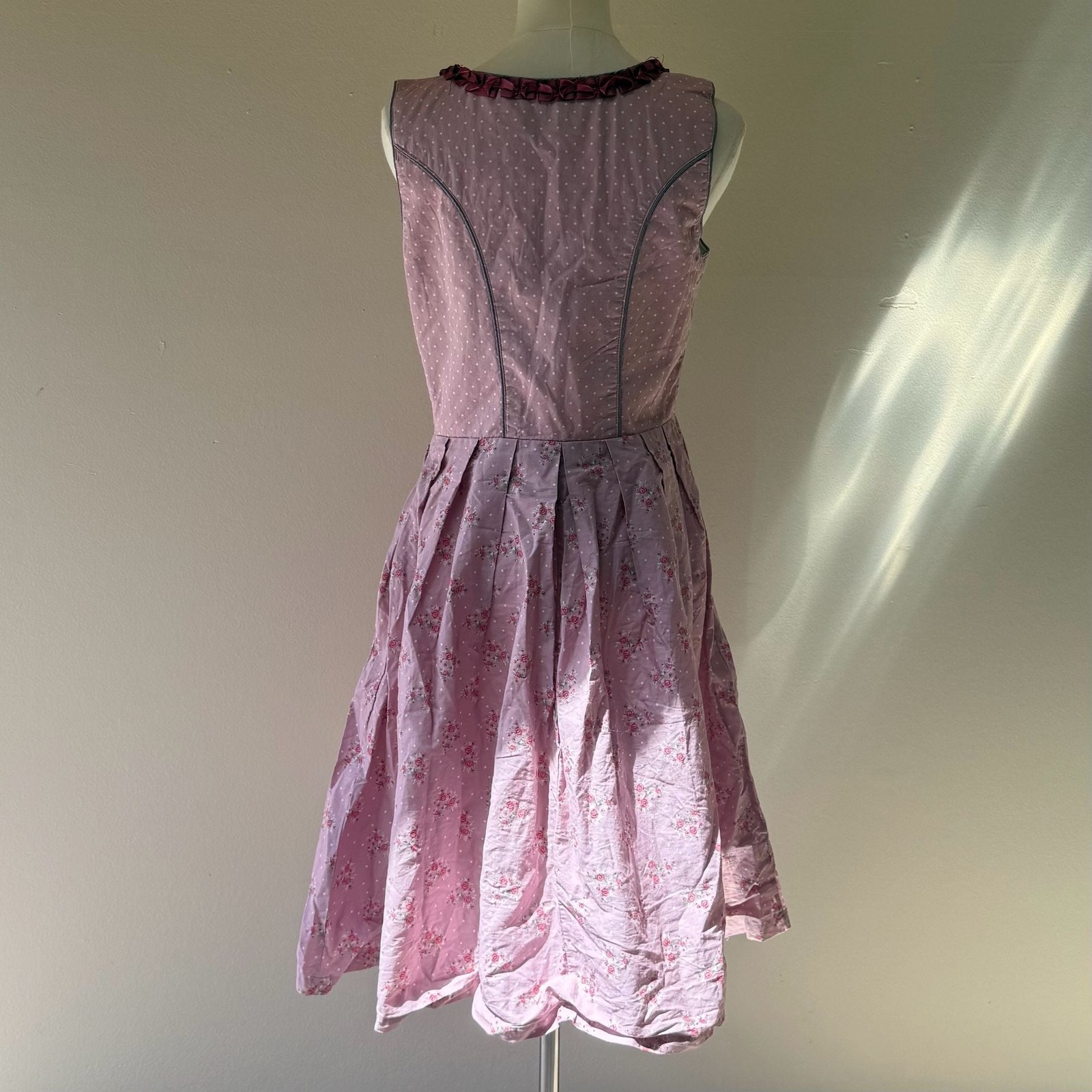 Vintage Pink Floral Polka Dot Traditional Dirndl Dress