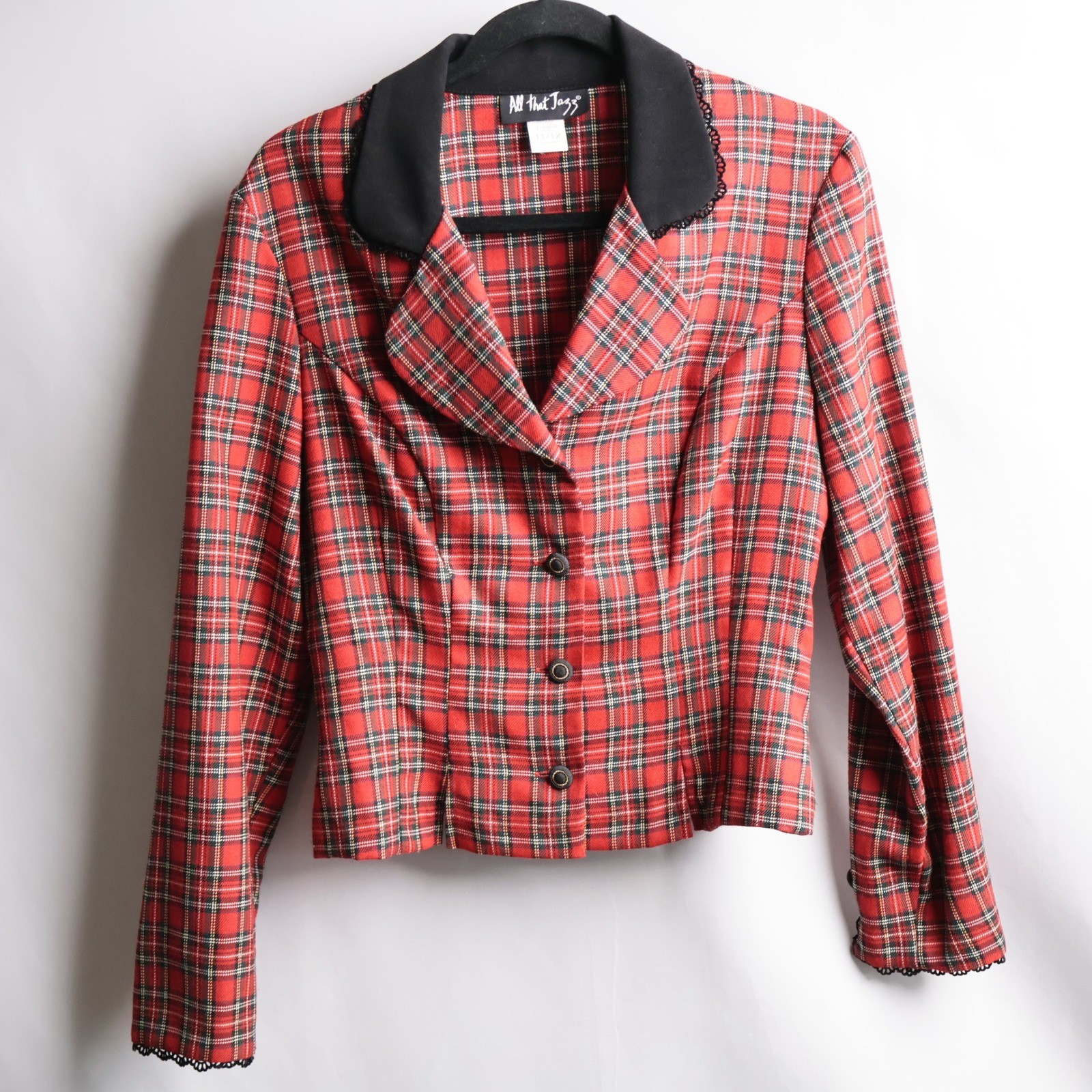 VTG 90s Red Tartan Plaid Blazer Jacket Dark Academia Cher Horowitz Holiday L