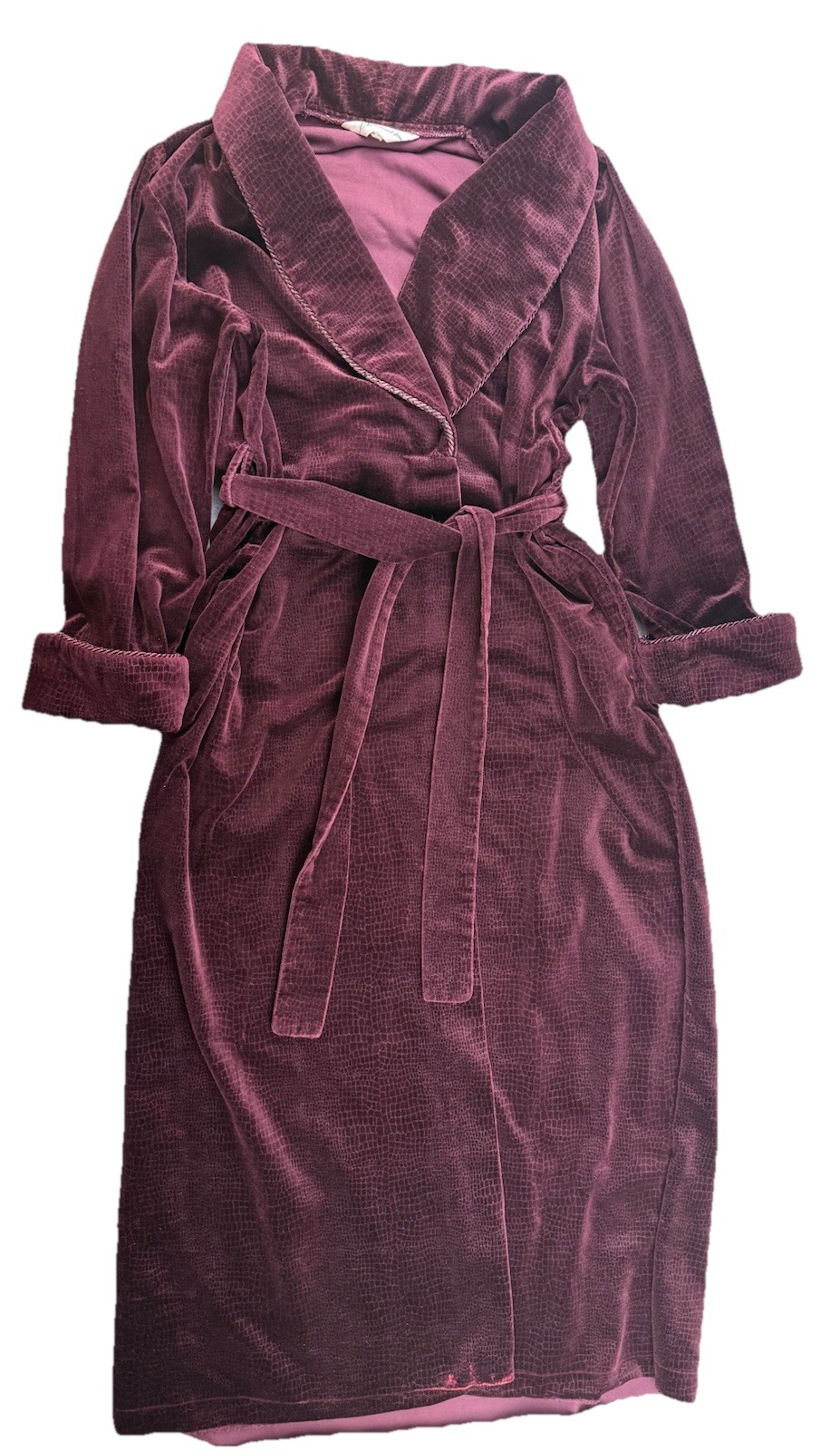 Diamond Tea Velvet Velour Robe Sz Medium Women’s Burgundy Corded Trim Long VTG