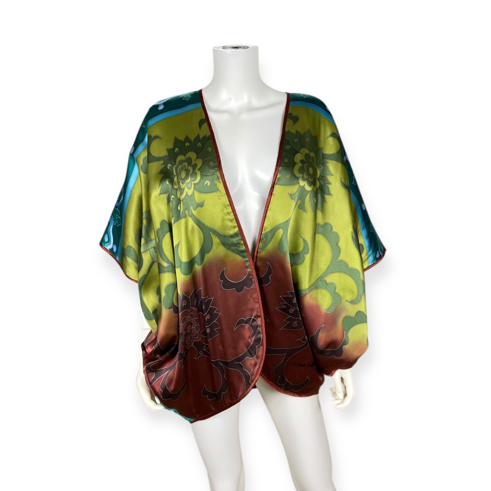 Carol Patterson Vintage 100% Silk Printed Puffy Kimono Jacket