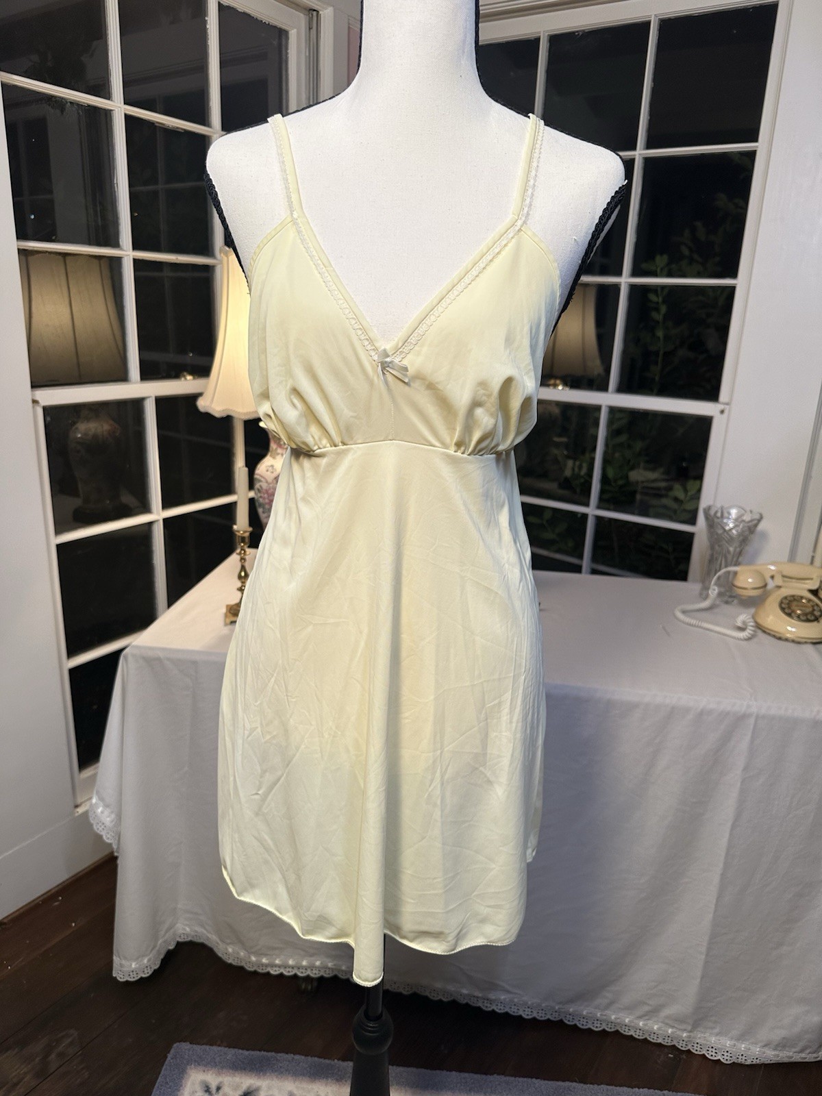Vintage 50s Yellow Nightie Lingerie Midcentury Rare Cross back Small