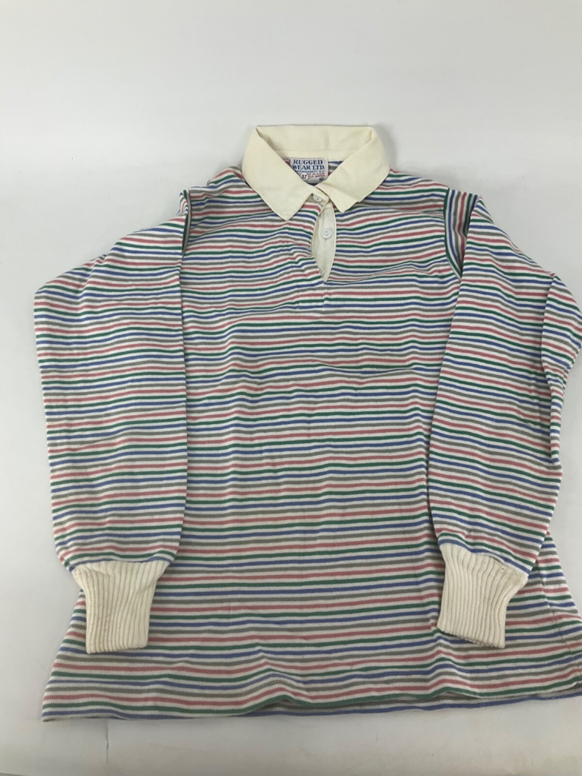 Vintage Women’s Rugged Wear Ltd Heavy Cotton Polo Pastel Stripes USA Size M