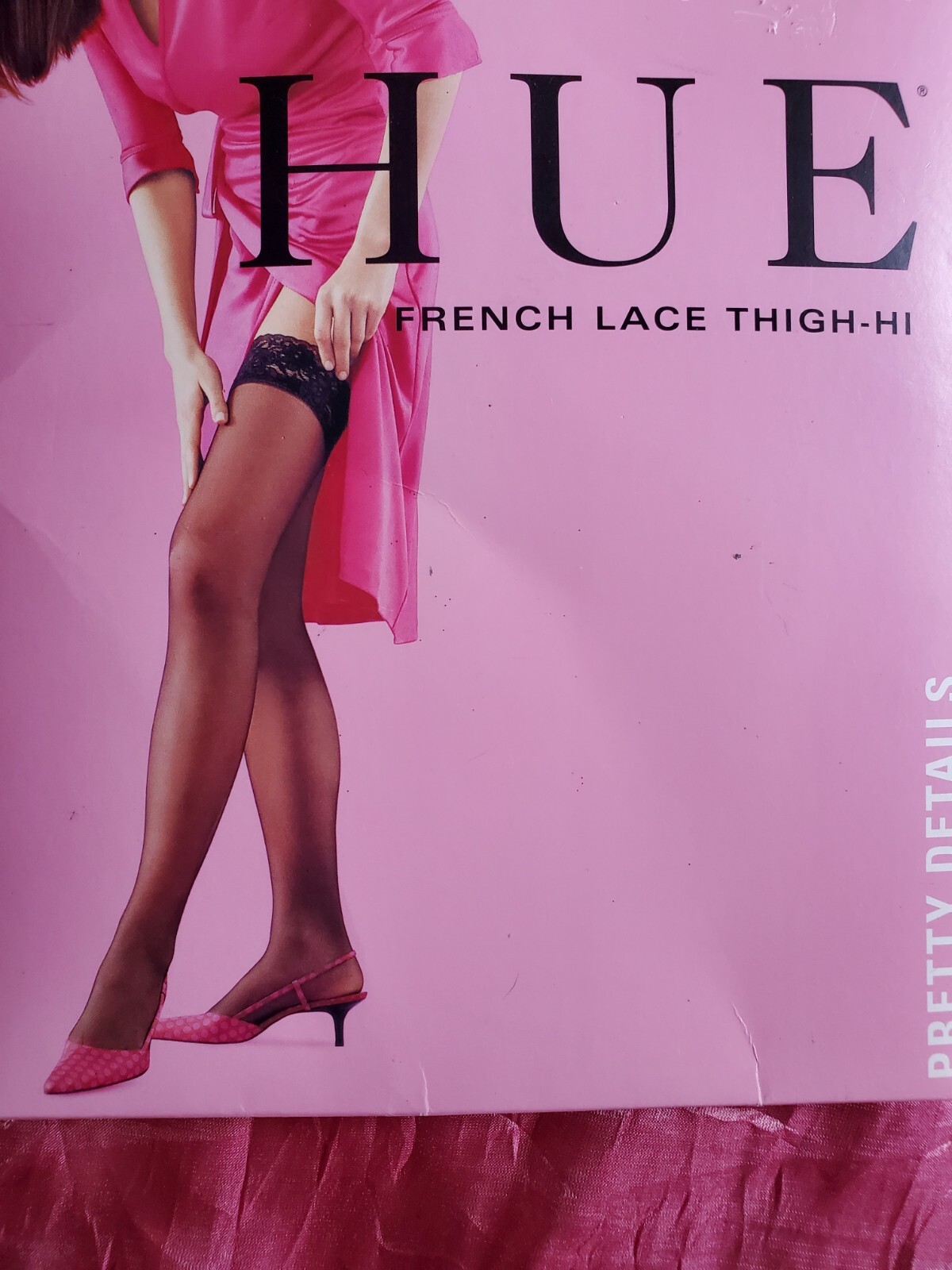 HUE French Lace Very Sheer Thigh Highs Stockings Size 2 Tan Sissy Nylons