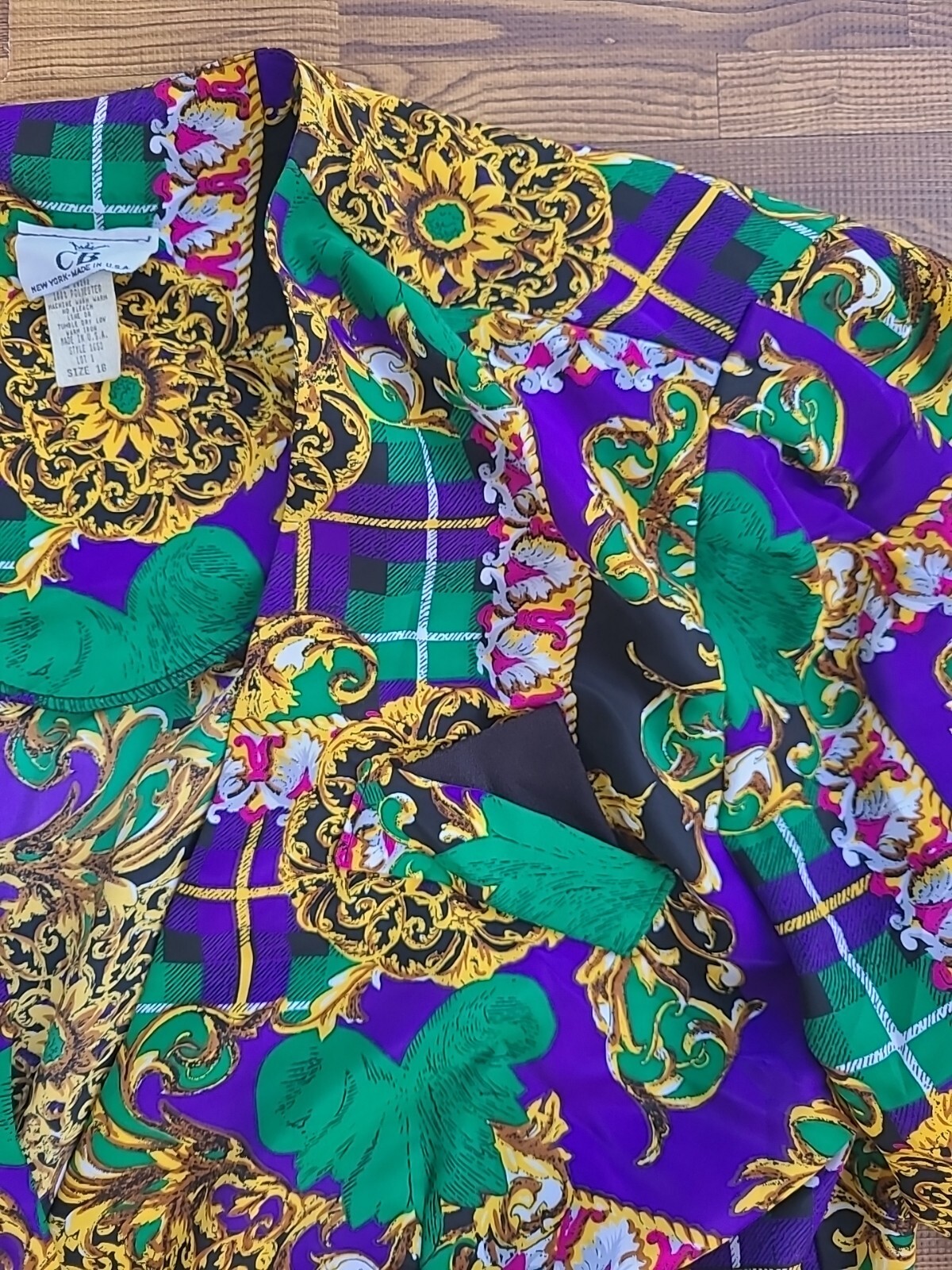 Vtg CB New York Women Size 18 Multicolor Blazer W/Pocket Square Made In USA