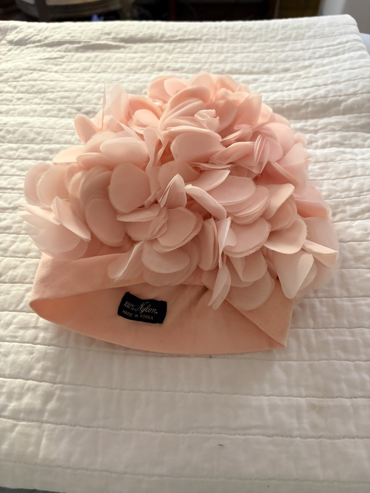 Vtg Mid-Century Retro Floral Petal Swim Cap Pink Bathing Hat Nylon 1960s
