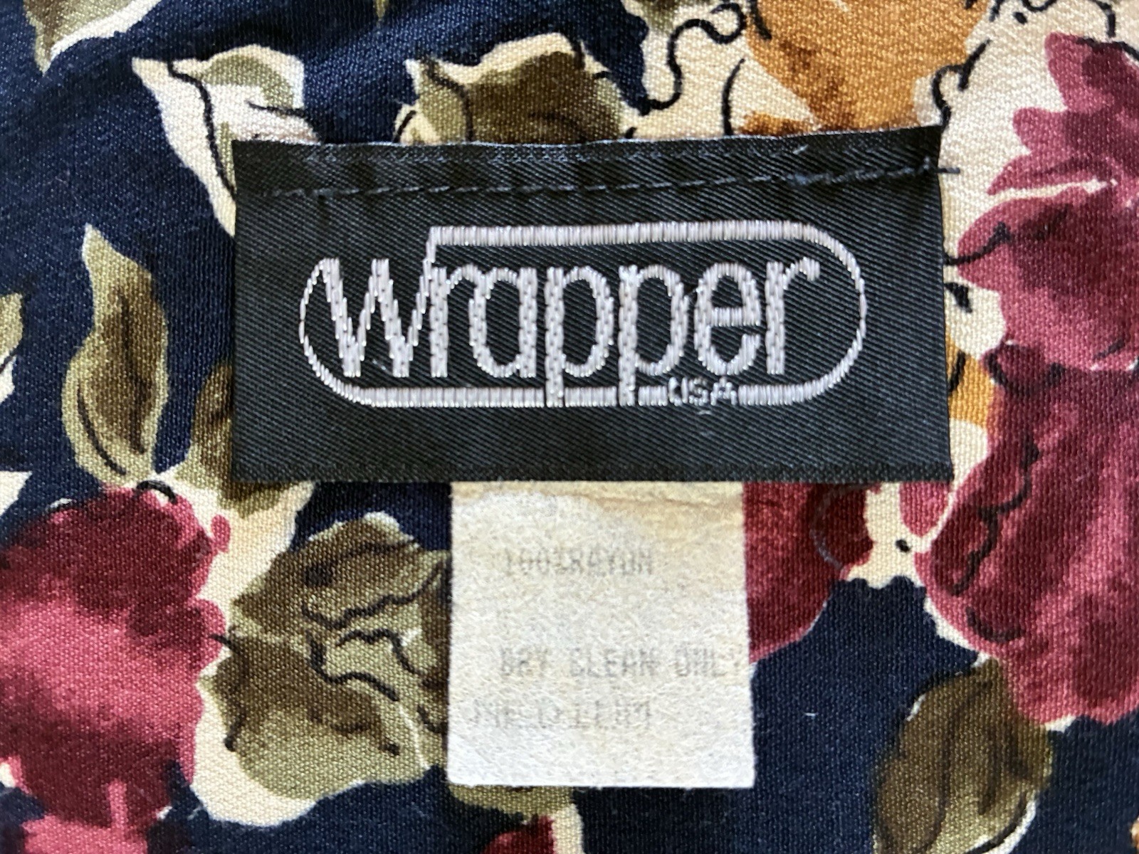Vintage 90s Wrapper Rayon Navy Floral Double Breasted Jacket Blazer USA Made M