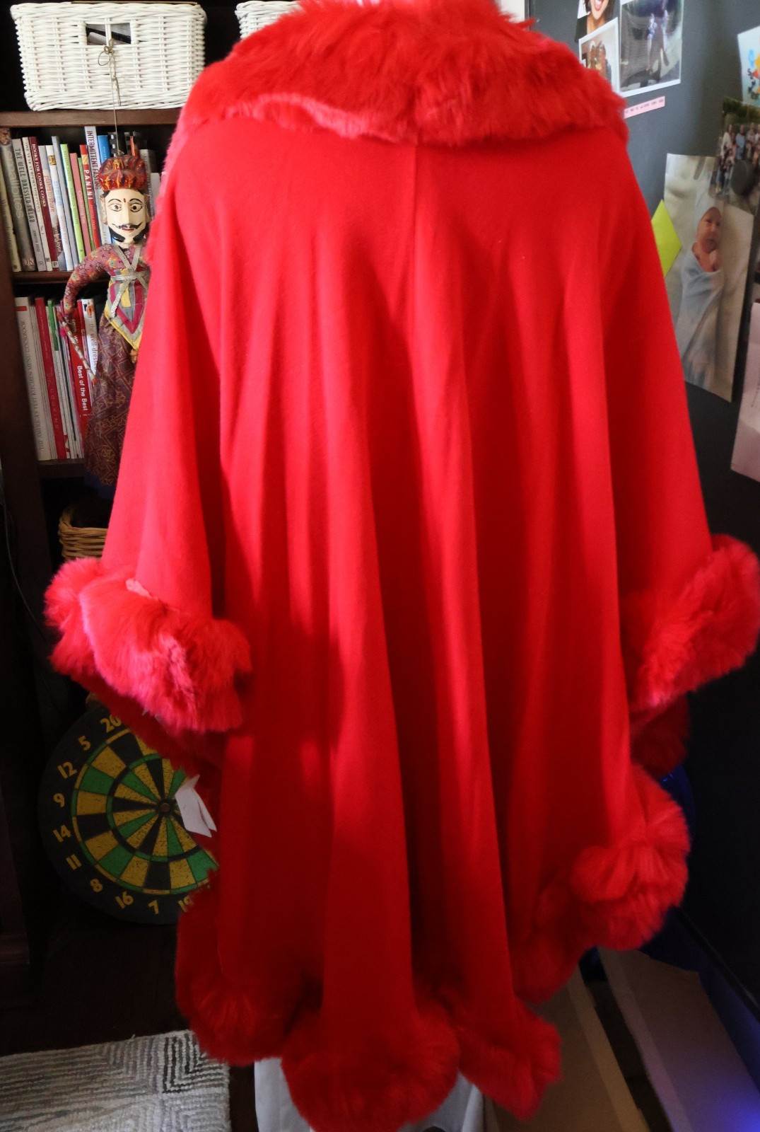NWT RED CRUELLA Modelia Vintage Coat Wrap Faux Fur Poncho STUNNING NEW WOOL BLEN