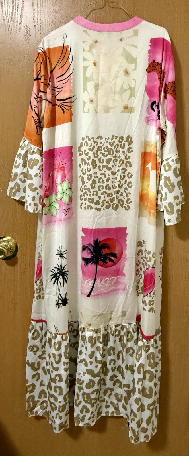 Ariel California Designer Floral Satin Kaftan Maxi Robe Gown New