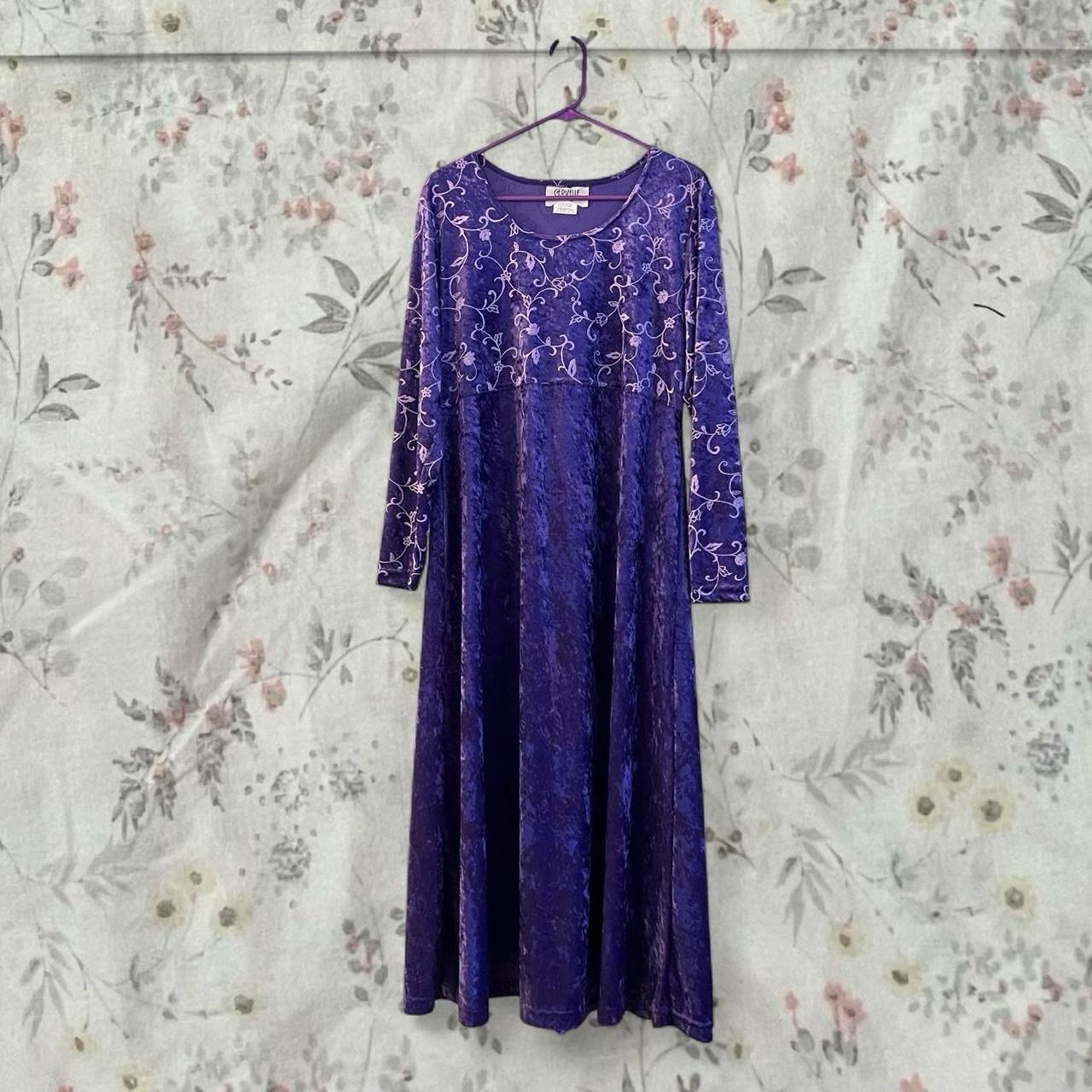 Vintage 90s Crushed Velvet Dress Whimsigoth Purple Burnout Maxi Cervelle Witchy