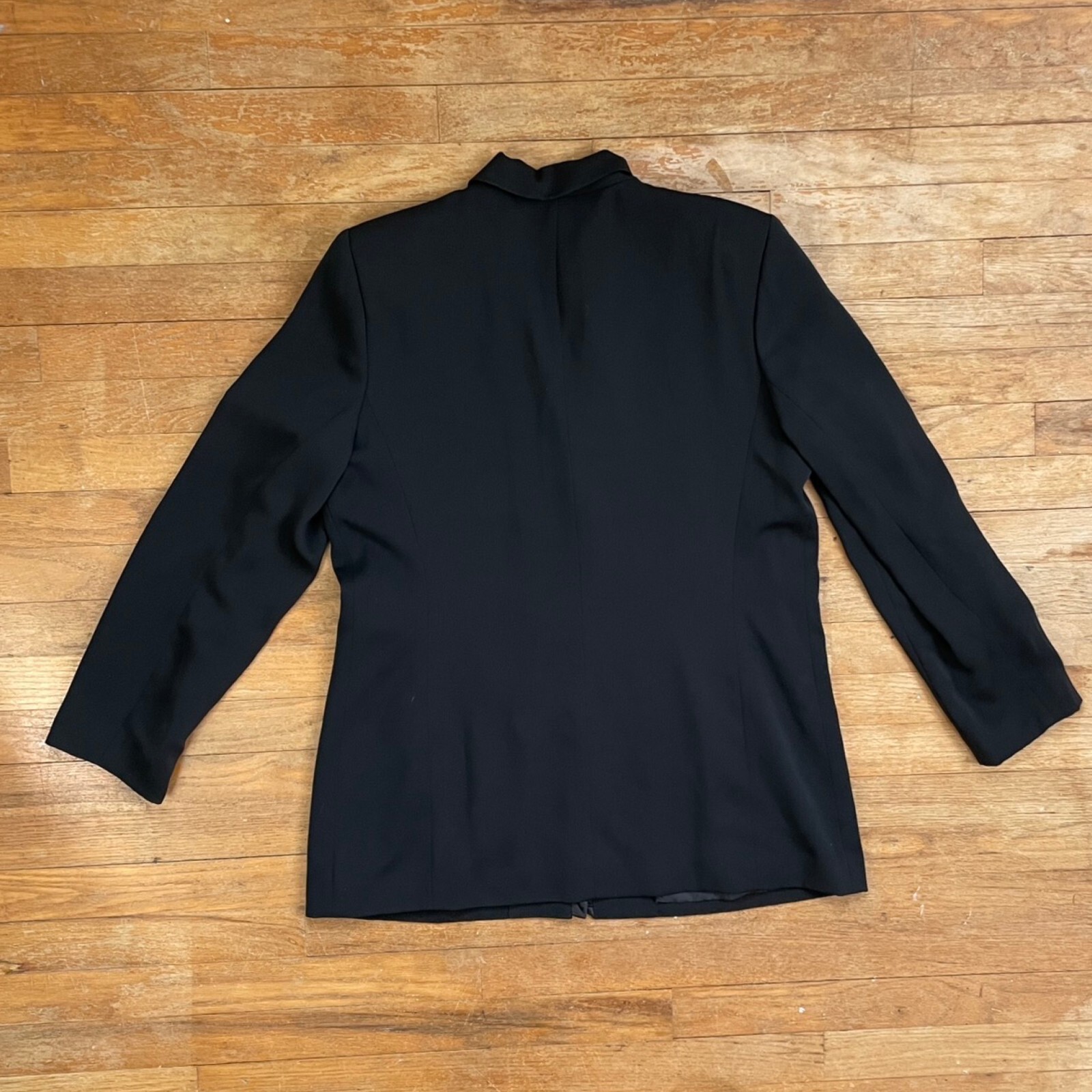 Vintage Black Satin Ribbon Blazer Size Large 90s Crepe Sport Coat Jacket