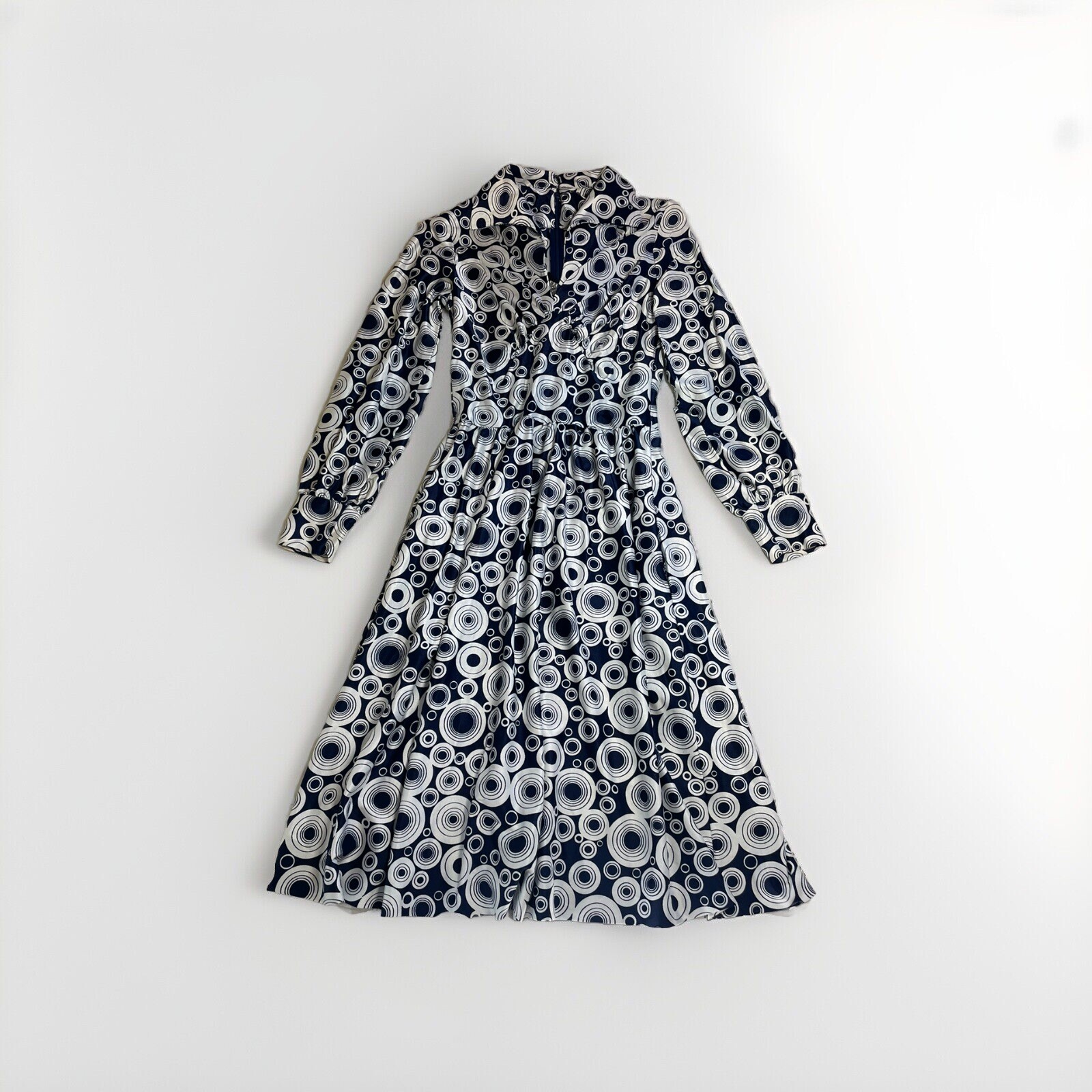 Vintage Women’s Robert David Morton Blue White Polka Dot Mod Midi Dress – Small