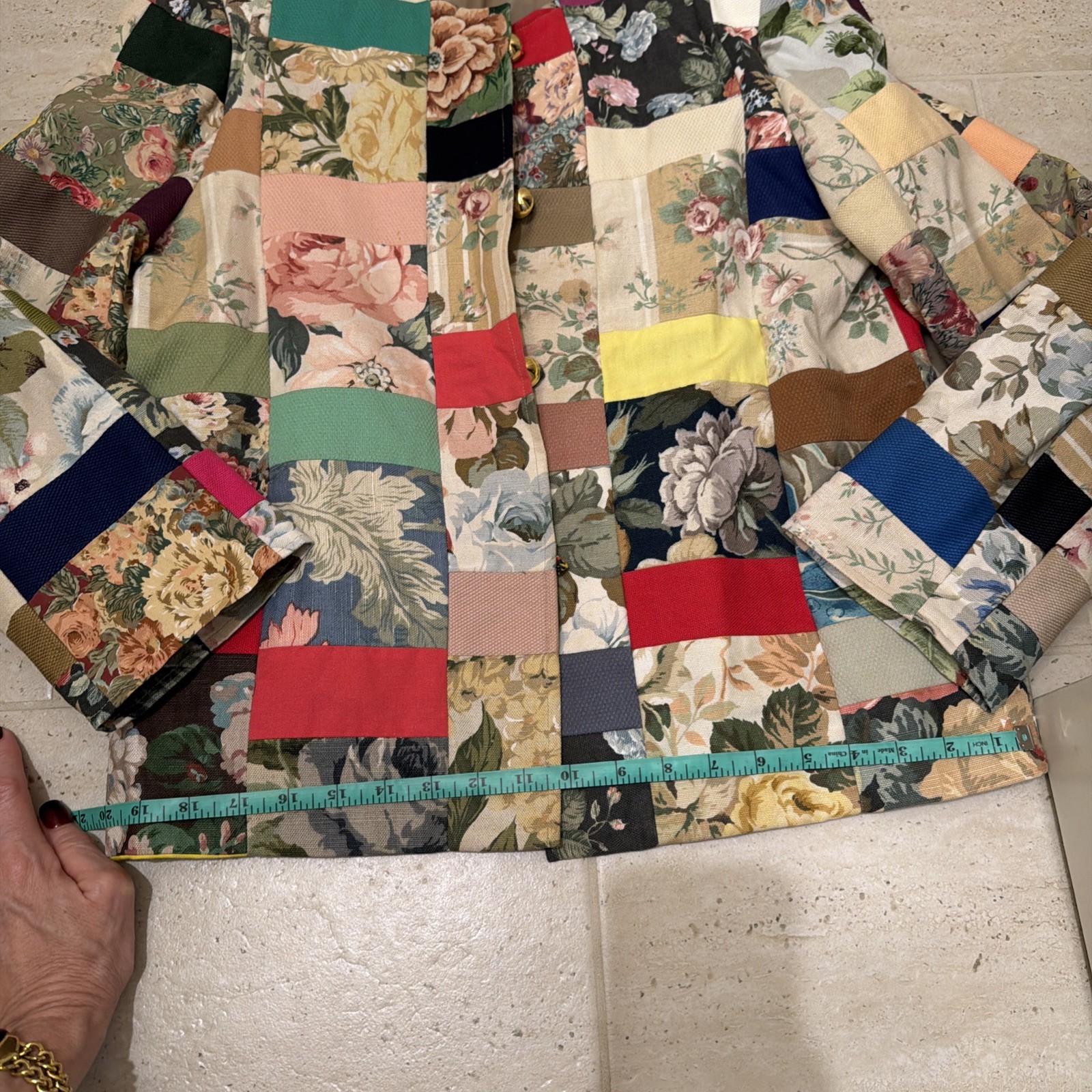 Woman’s Patches Tapestry Blazer Jacket Size 14 Petite Handmade VTG Lined Read: