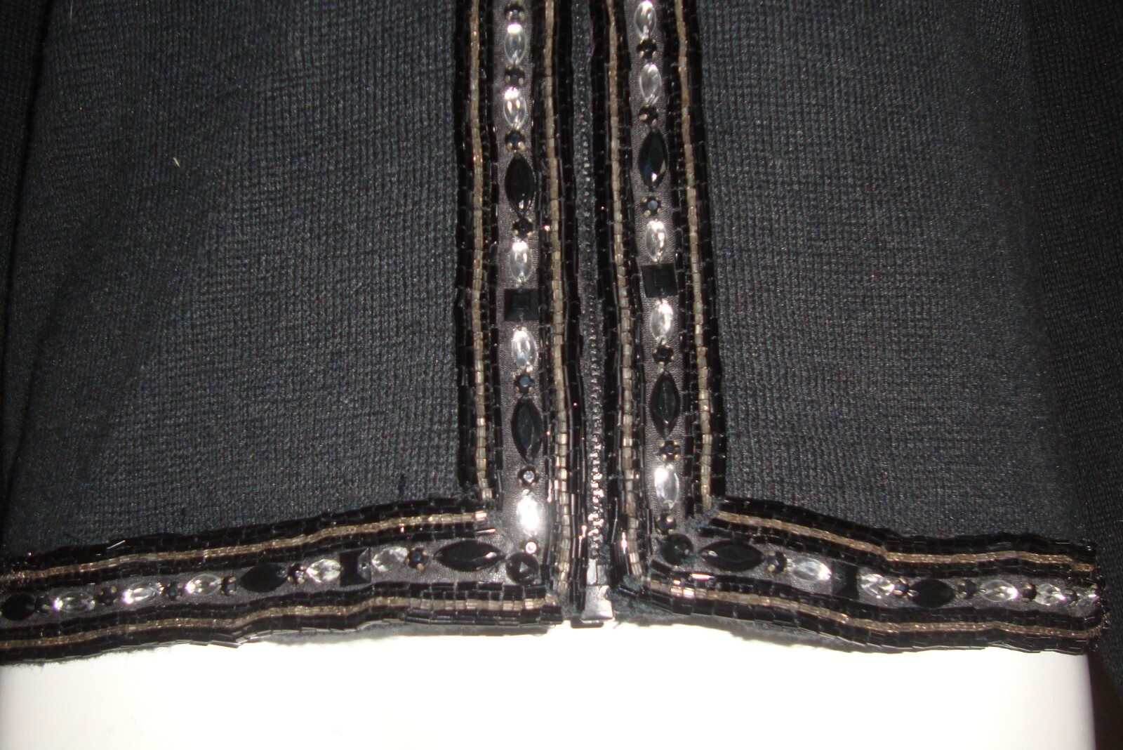 Bonnie Boerer Petite Black Beaded Sweater Zip Knit Jacket Beaded Size S Vintage