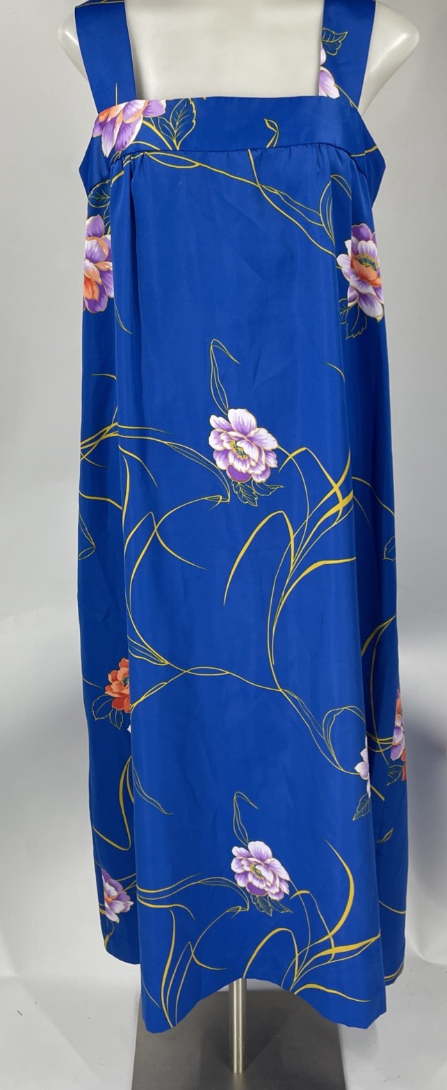 Vintage Nani Hawaiian maxi dress muumuu blue tropical floral print