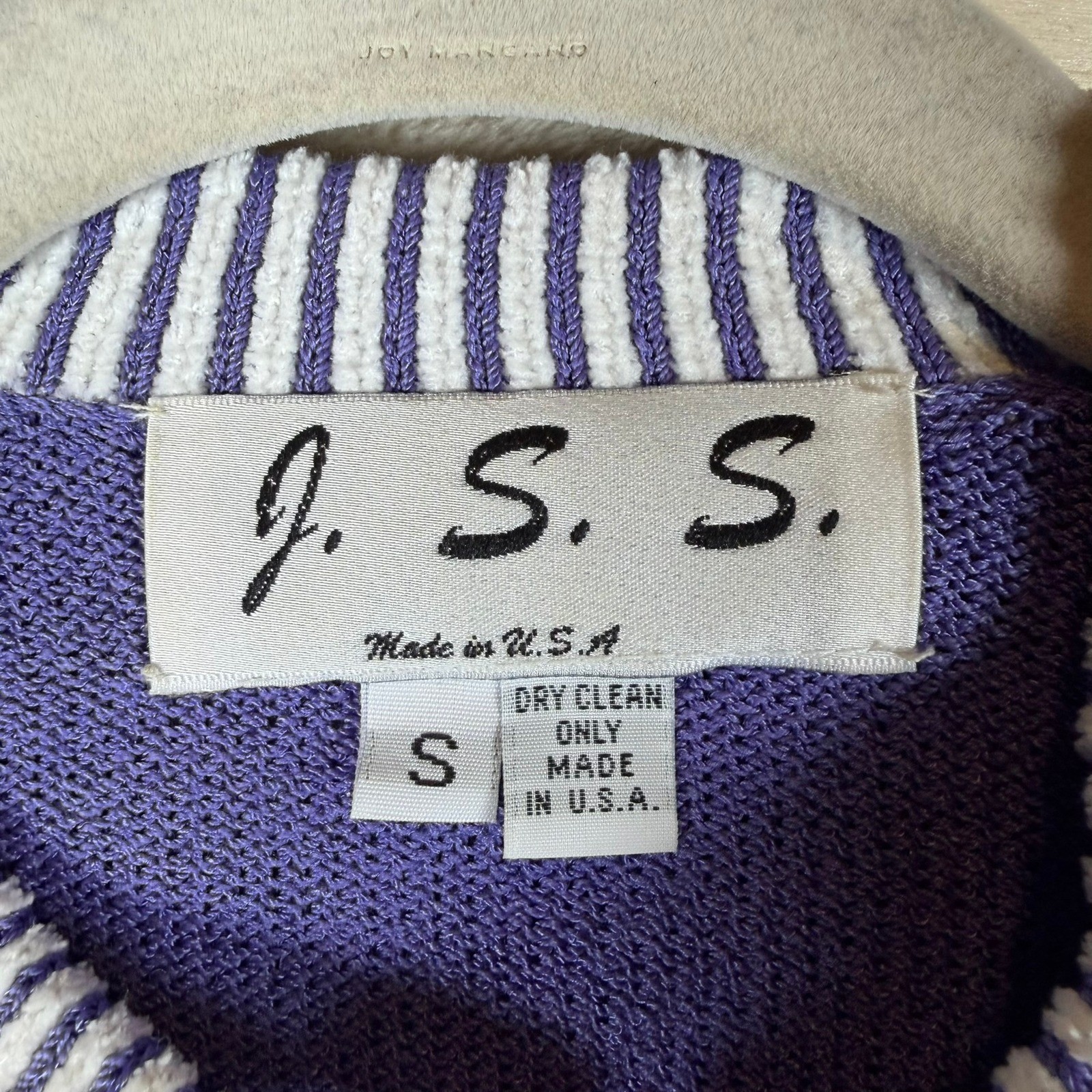 Vintage J.S.S. Purple Wool Blend Knit Skirt Suit Set Gold Crest Buttons Size S