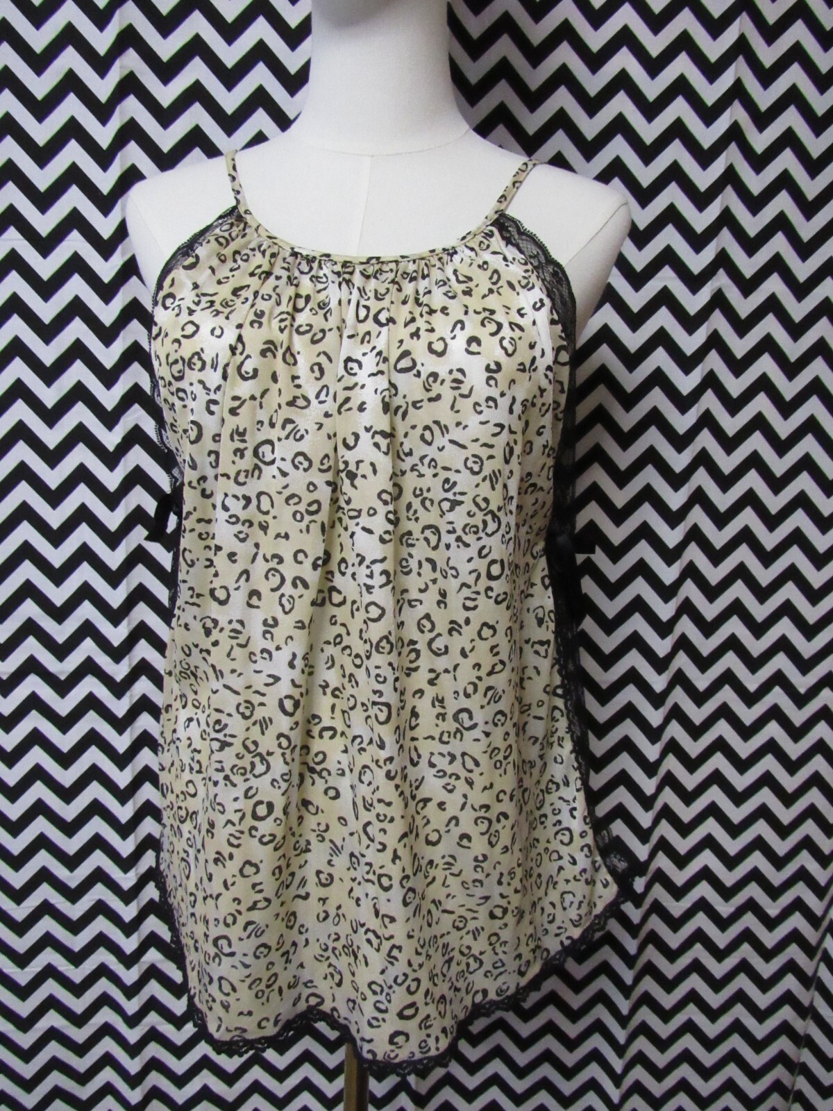 Sexy VTG Pin Up TOP Lingerie Leopard Lace Open Sides punk goth boho girly tank M