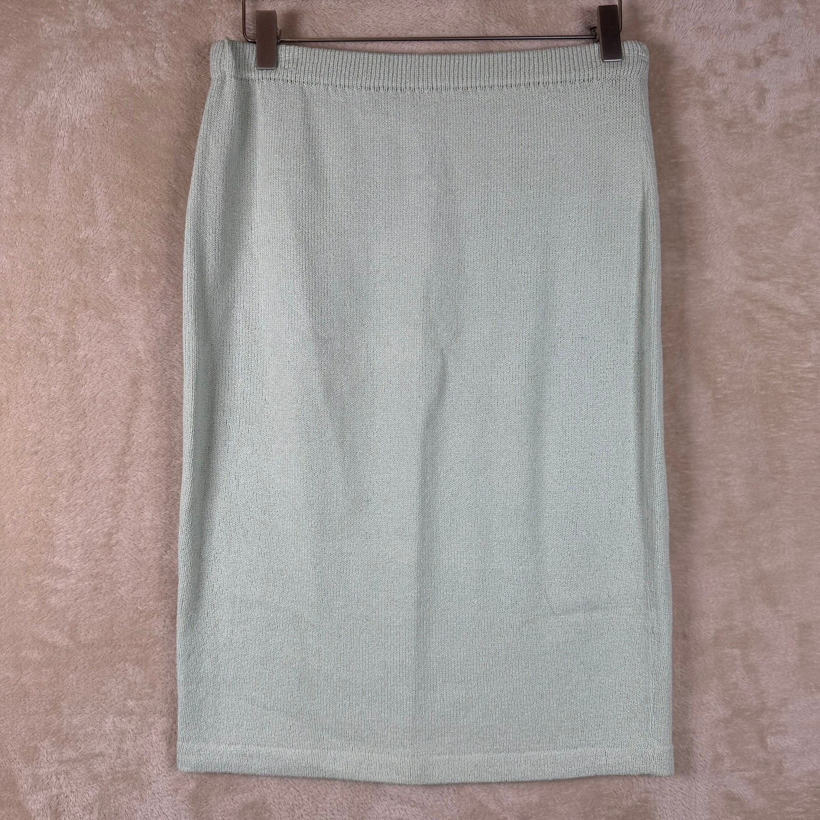 J.S.S. Vintage Mint Green Wool Blend Knit Skirt Set Petite Made in USA Cardigan