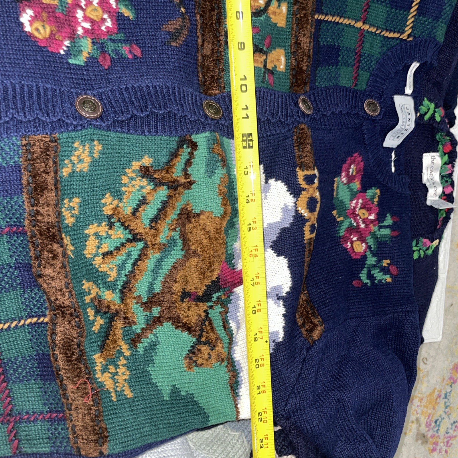Jantzen Classics Lg Knit Embroidered Horse Race Jockey Blue Ribbon Cardigan L/XL