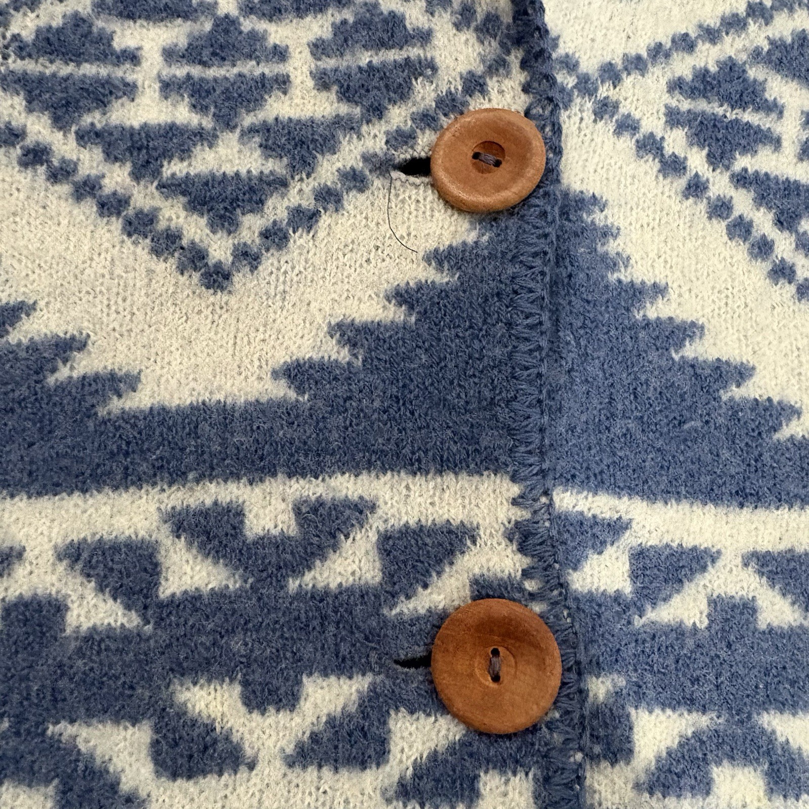 VTG Alps Fine Womens Apparel 100% Pure Wool Felted Blue/White Wood Buttons Sz S