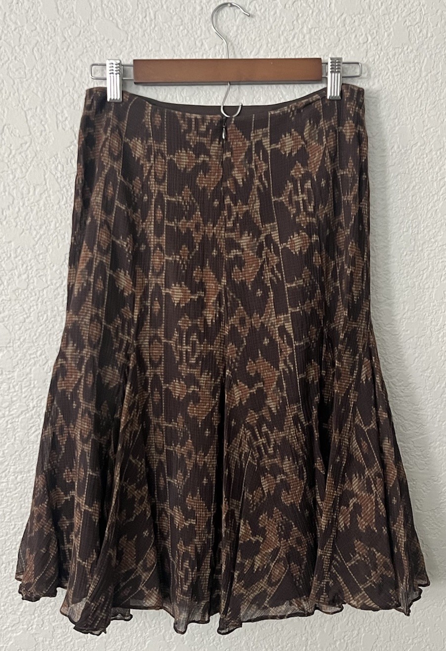 VTG LAUREN Ralph Lauren Southwest Brown Silk Skirt 2P A Line Below Knee