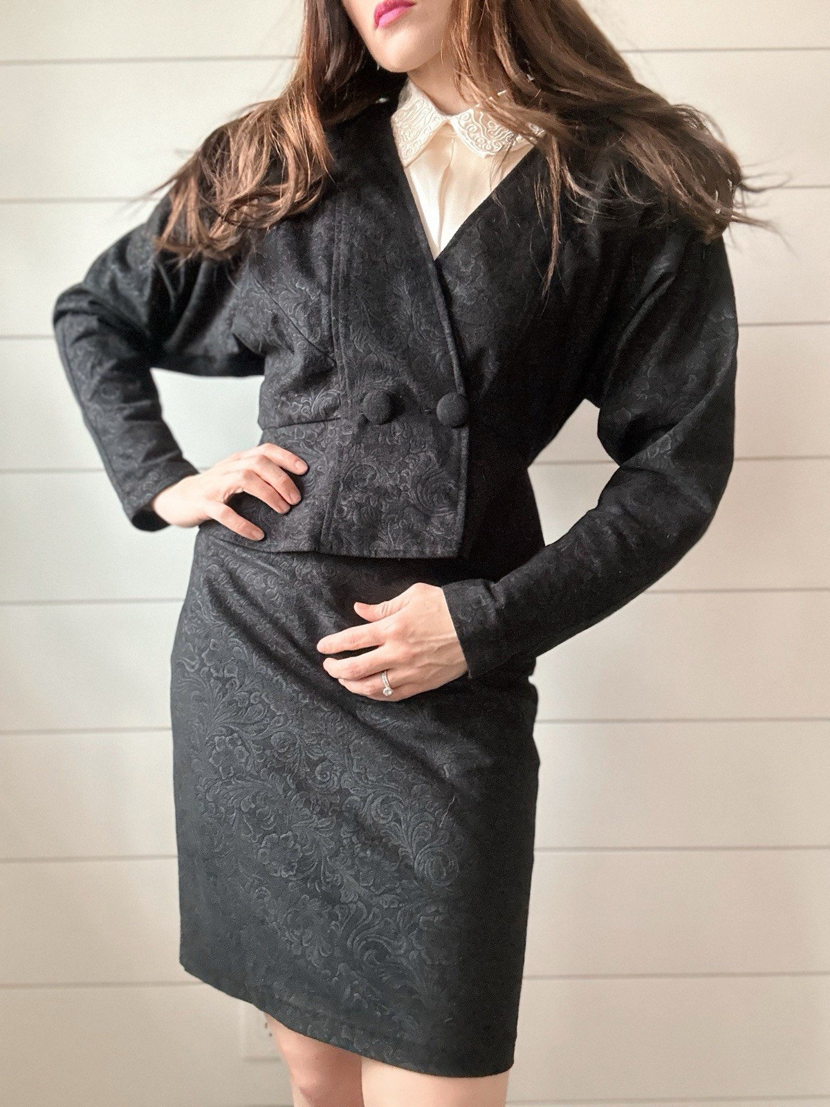 Vintage Skirtsuit 90s Damask Byer Too Peplum Blazer Mini Skirt