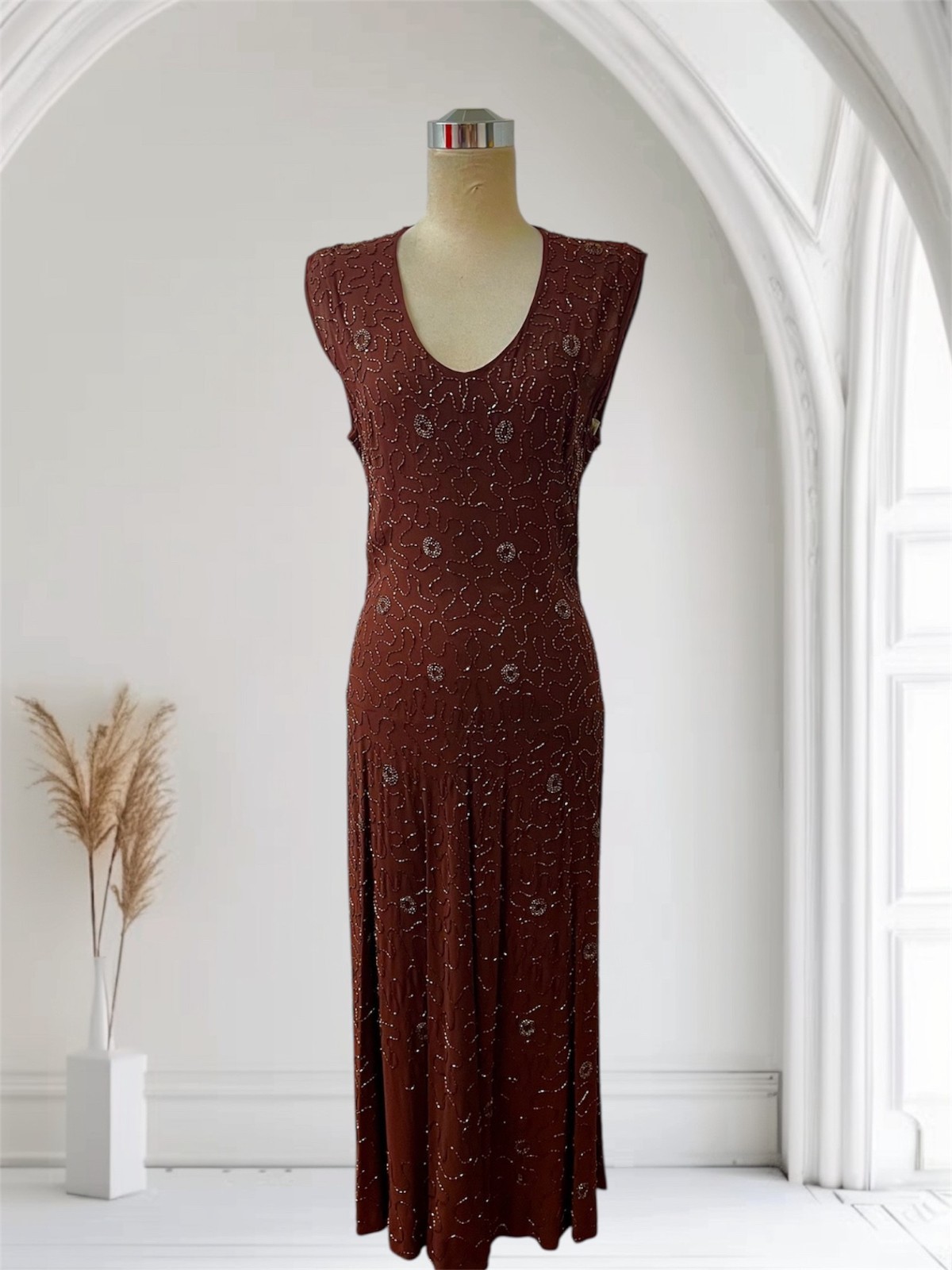 1950’s Vintage Fully Cooper Beaded Chocolate Brown Evening Gown