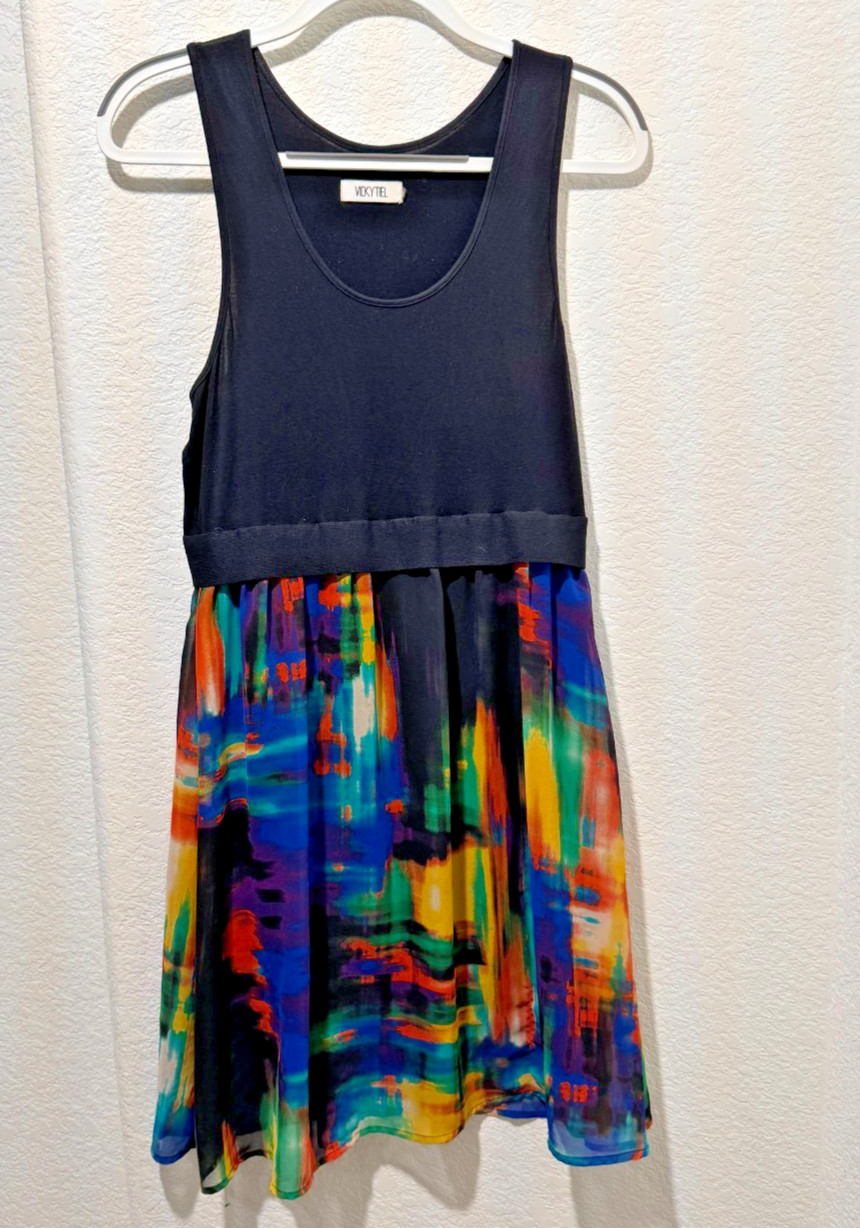 Vintage 80s Vicky Tiel Sleeveless Tank Dress 6 Sheer Abstract Skirt MOD Grunge