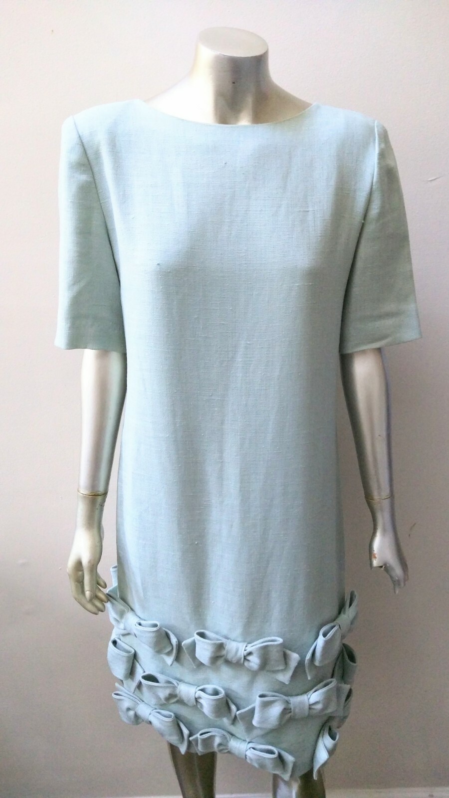 VINTAGE WILLIAM PEARSON WOVEN FABRIC ART DECO KITTEN BOWS SHIFT DRESS sz 8